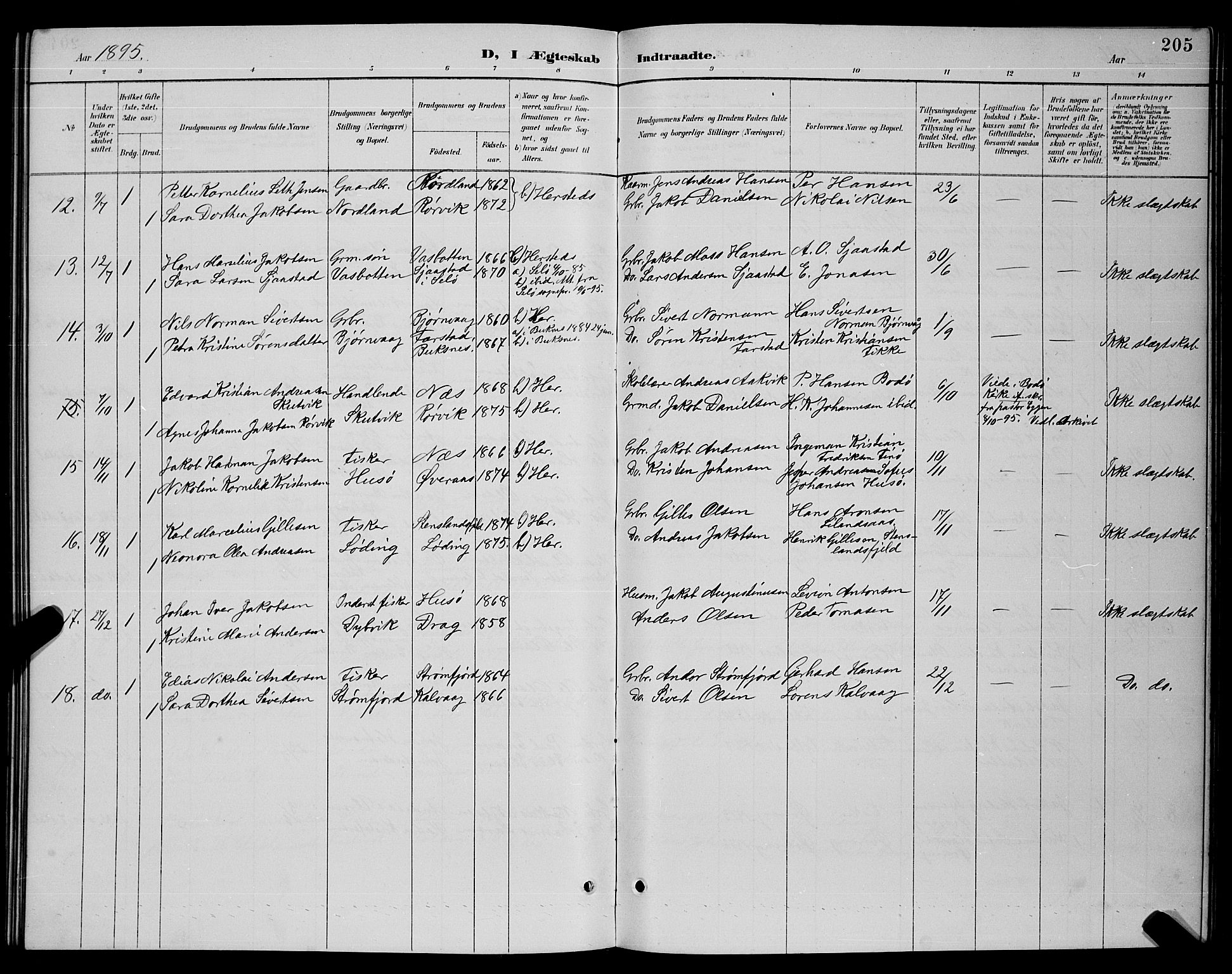 Ministerialprotokoller, klokkerbøker og fødselsregistre - Nordland, SAT/A-1459/859/L0859: Parish register (copy) no. 859C05, 1887-1898, p. 205