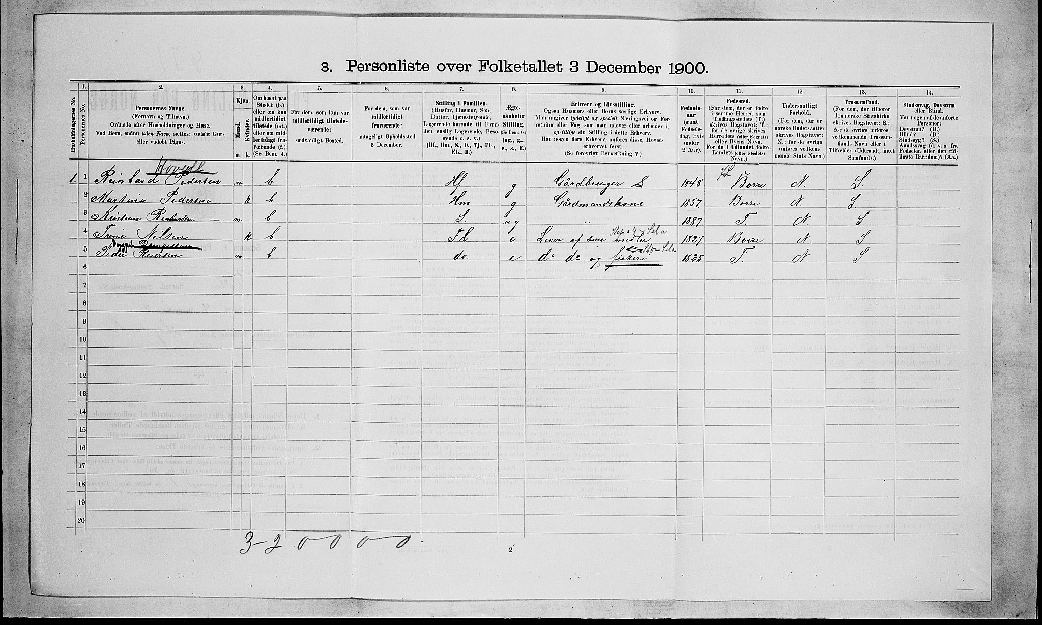 RA, 1900 census for Våle, 1900, p. 191