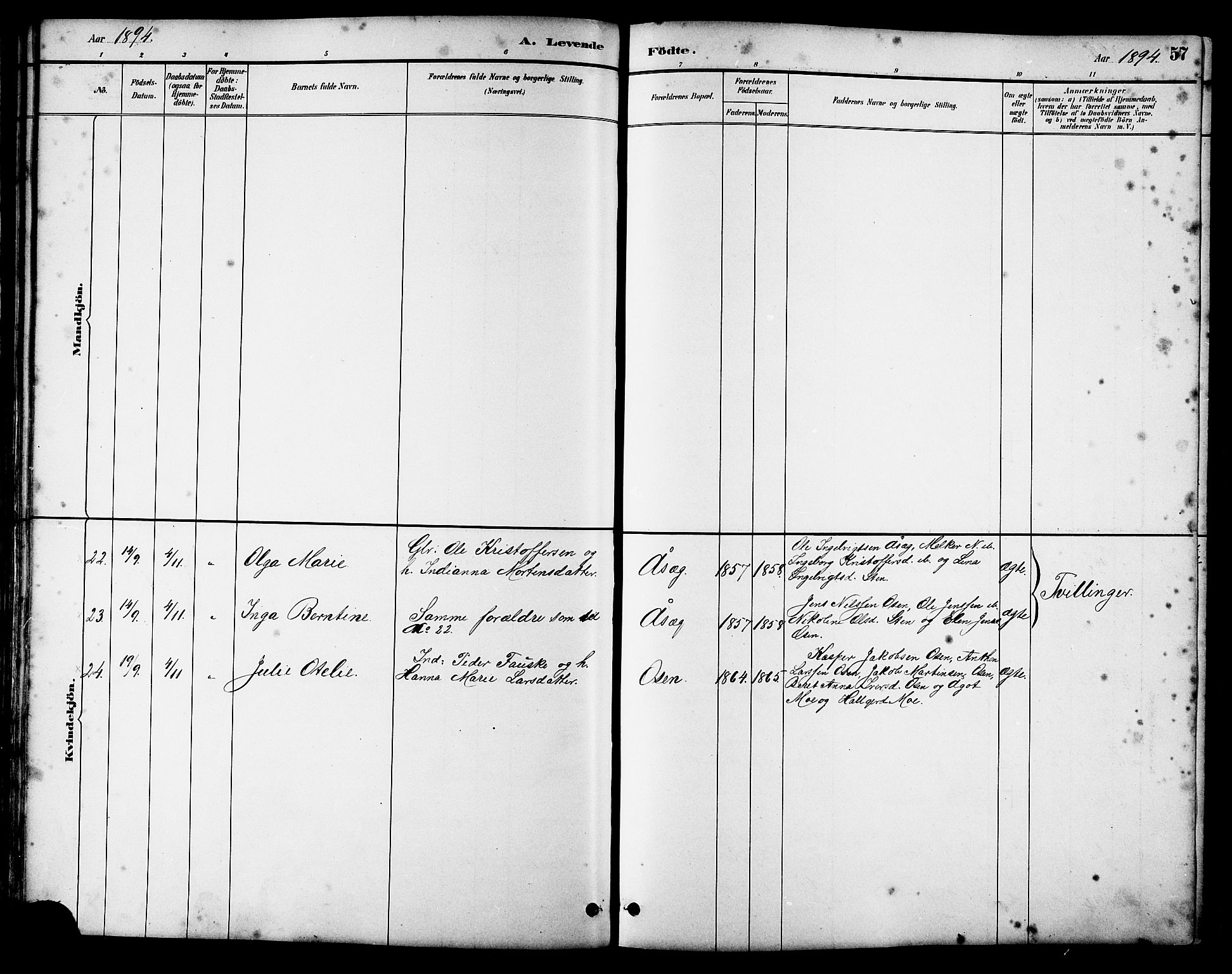 Ministerialprotokoller, klokkerbøker og fødselsregistre - Sør-Trøndelag, SAT/A-1456/658/L0726: Parish register (copy) no. 658C02, 1883-1908, p. 57