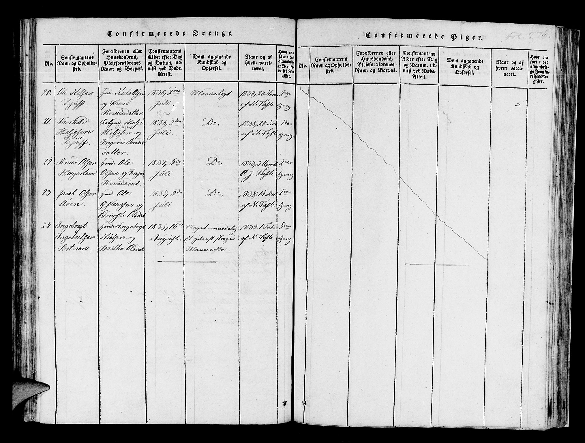 Røldal sokneprestembete, SAB/A-100247: Parish register (official) no. A 2, 1817-1856, p. 276