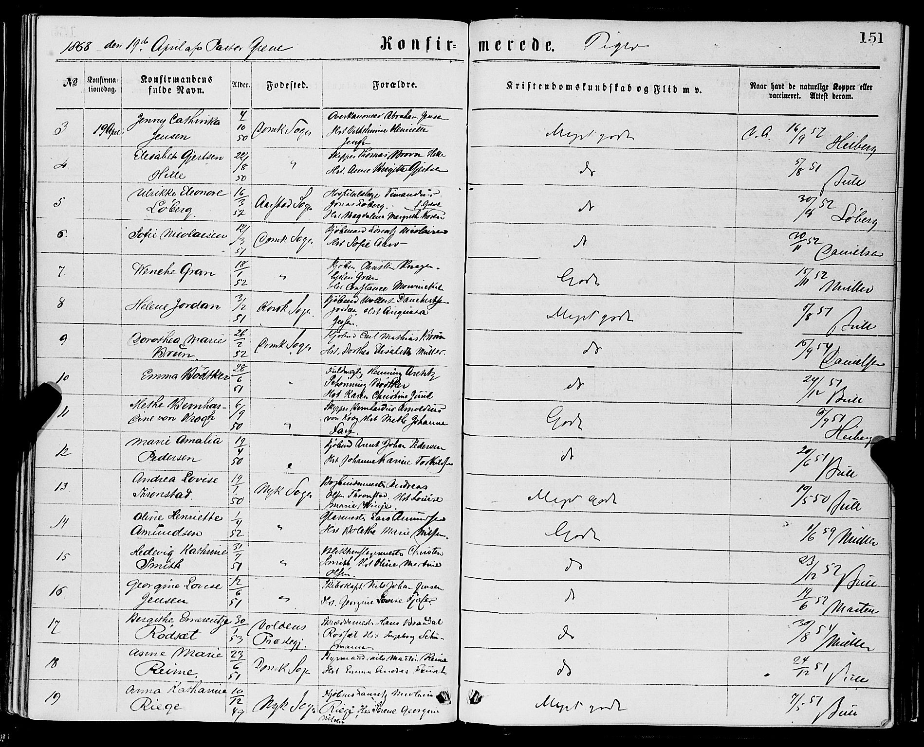 Domkirken sokneprestembete, SAB/A-74801/H/Haa/L0029: Parish register (official) no. C 4, 1864-1879, p. 151