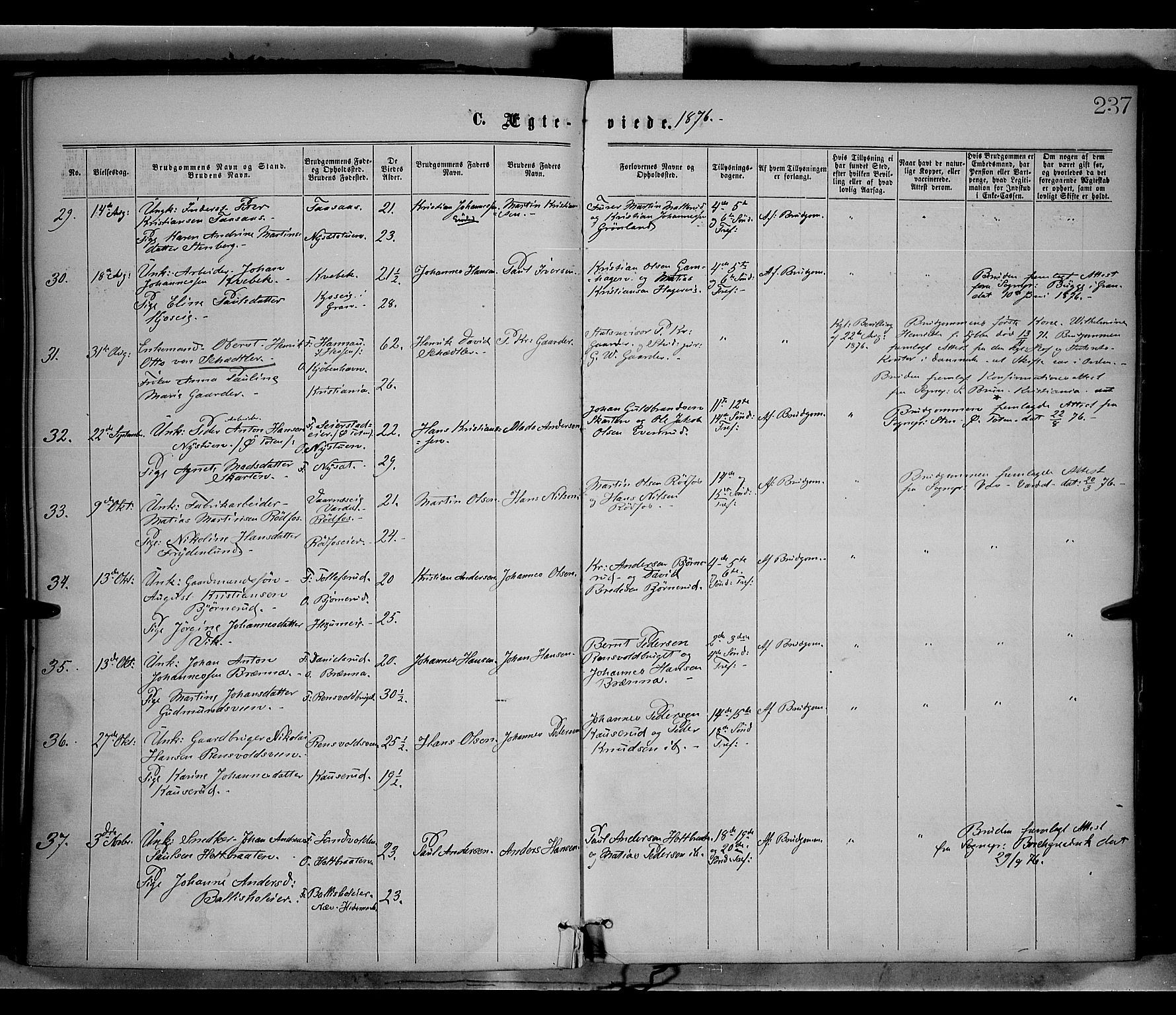 Vestre Toten prestekontor, AV/SAH-PREST-108/H/Ha/Haa/L0008: Parish register (official) no. 8, 1870-1877, p. 237