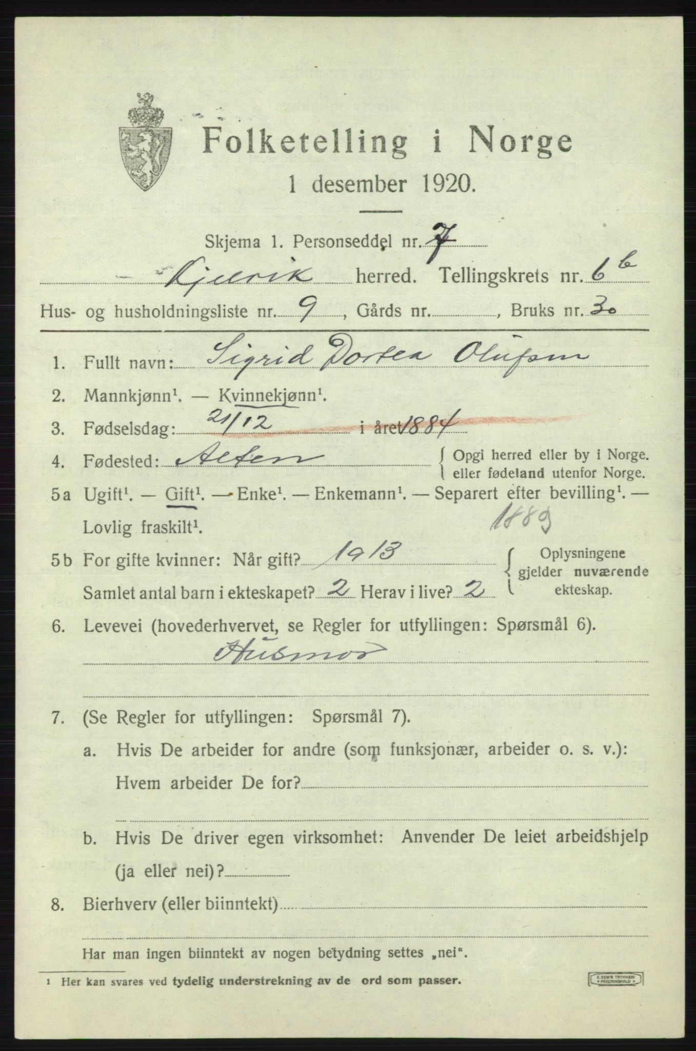 SATØ, 1920 census for Kjelvik, 1920, p. 3713