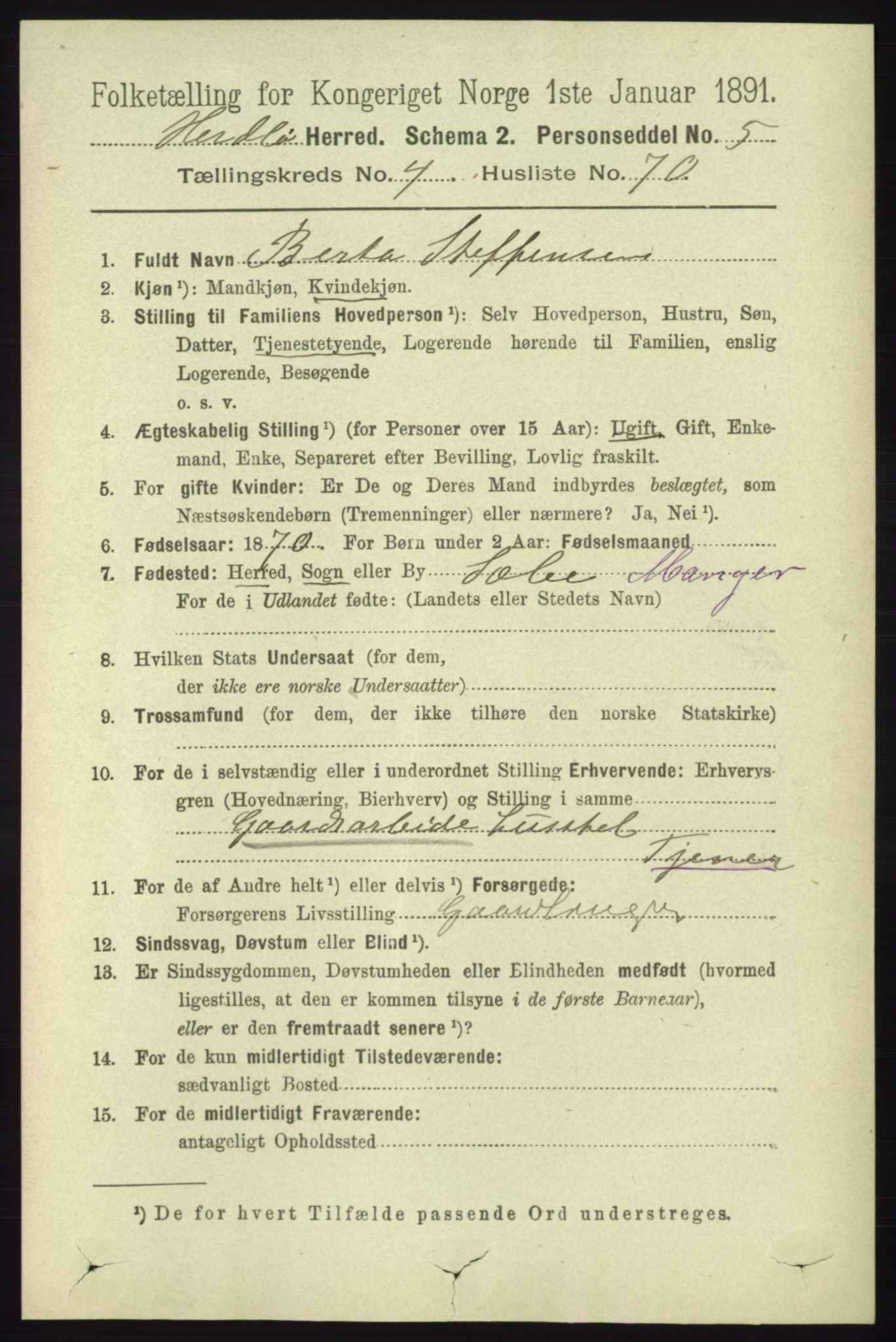 RA, 1891 census for 1258 Herdla, 1891, p. 1995