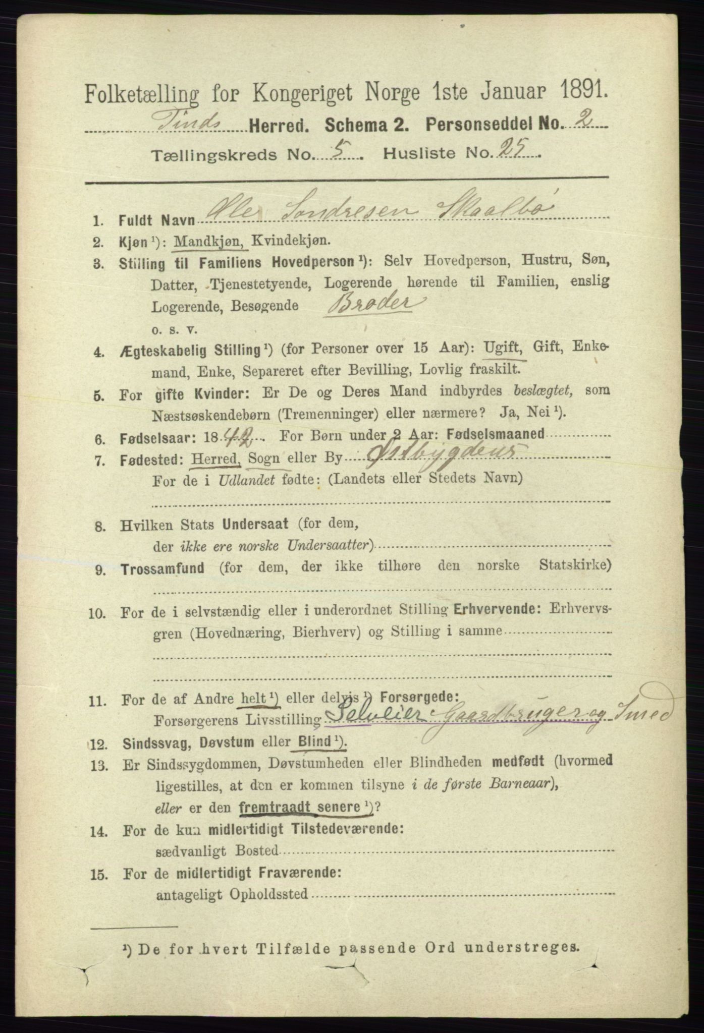 RA, 1891 census for 0826 Tinn, 1891, p. 1156