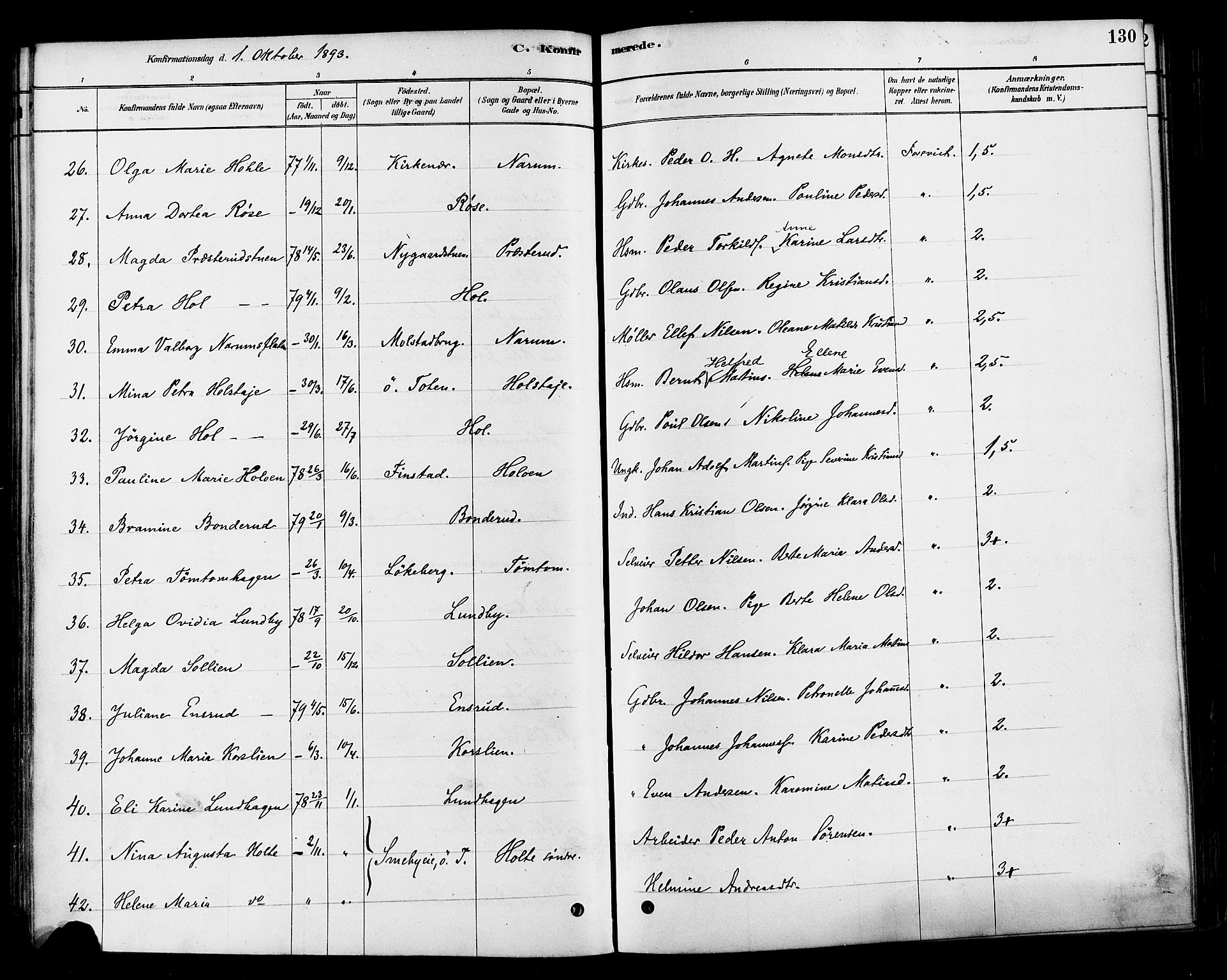 Vestre Toten prestekontor, SAH/PREST-108/H/Ha/Haa/L0010: Parish register (official) no. 10, 1878-1894, p. 130
