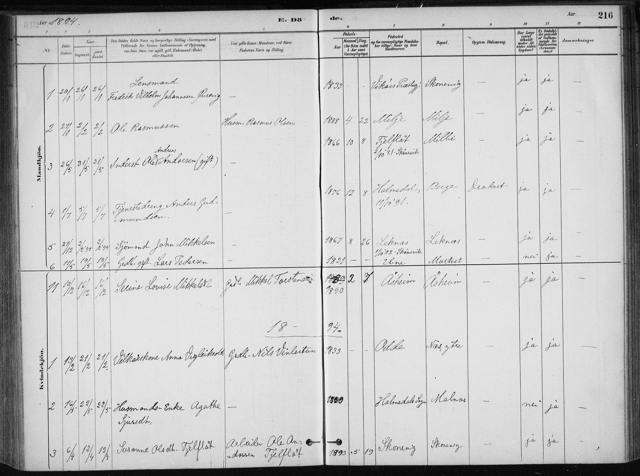 Skånevik sokneprestembete, SAB/A-77801/H/Haa: Parish register (official) no. B 1, 1879-1914, p. 216