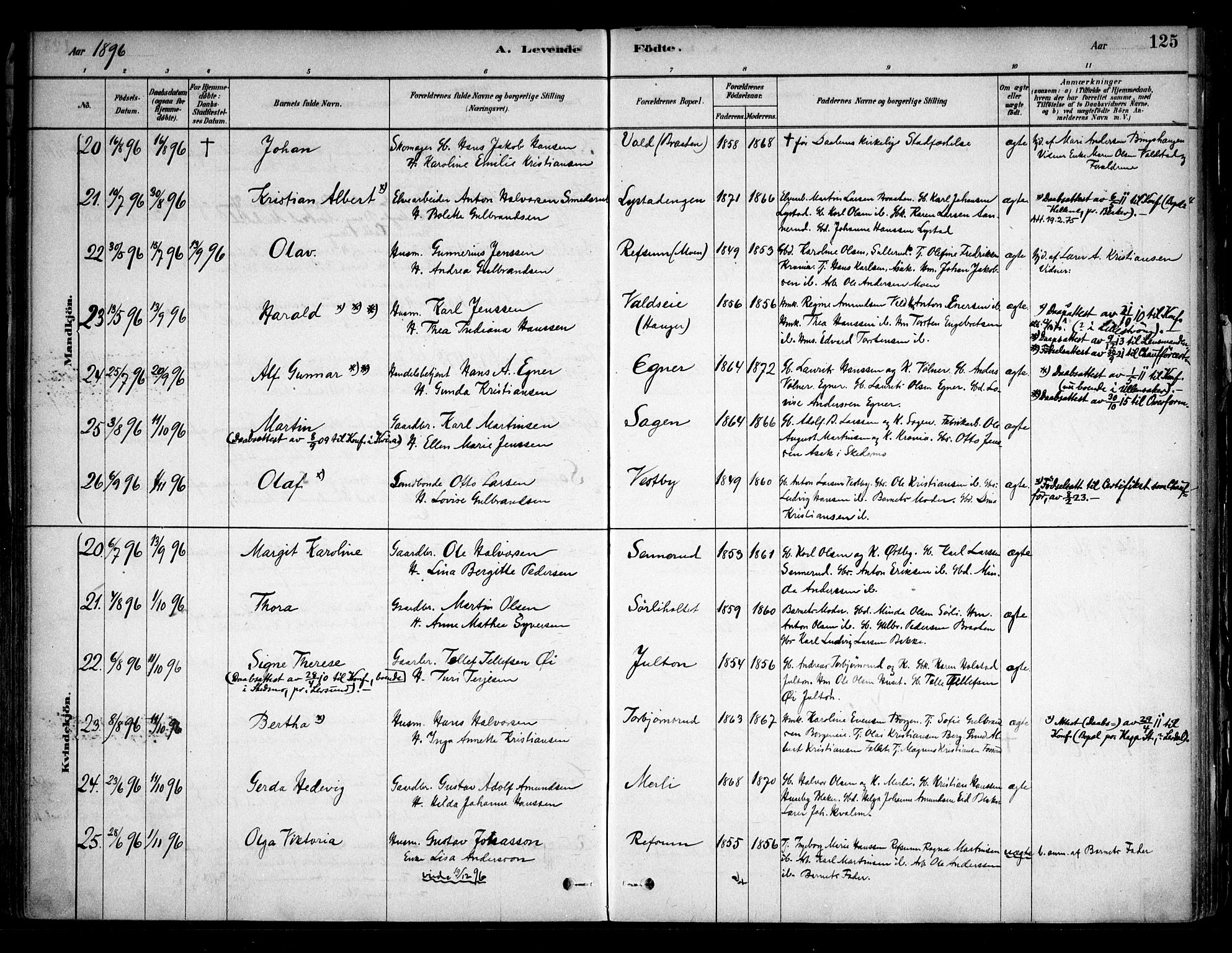 Sørum prestekontor Kirkebøker, SAO/A-10303/F/Fa/L0007: Parish register (official) no. I 7, 1878-1914, p. 125