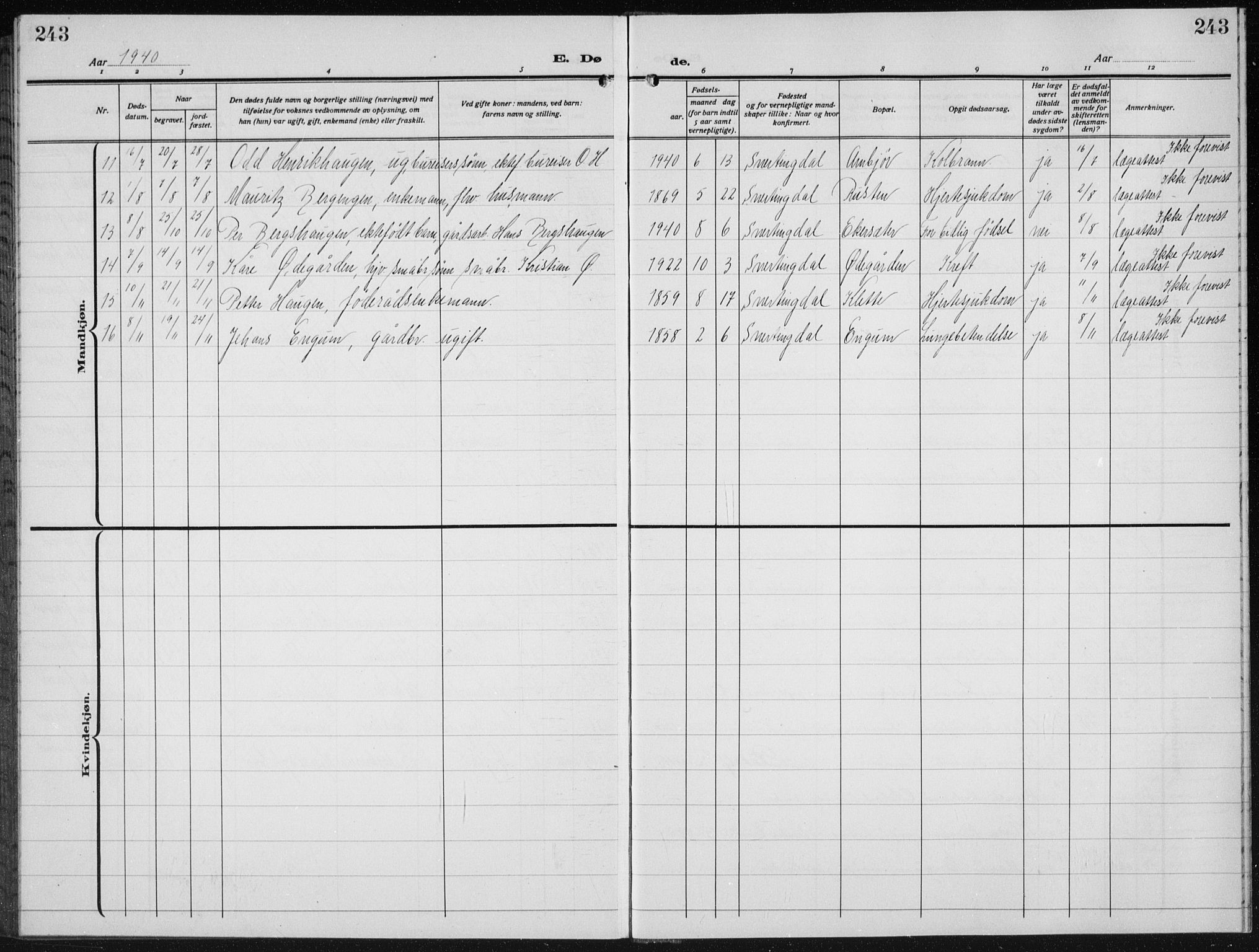 Biri prestekontor, SAH/PREST-096/H/Ha/Hab/L0007: Parish register (copy) no. 7, 1919-1941, p. 243