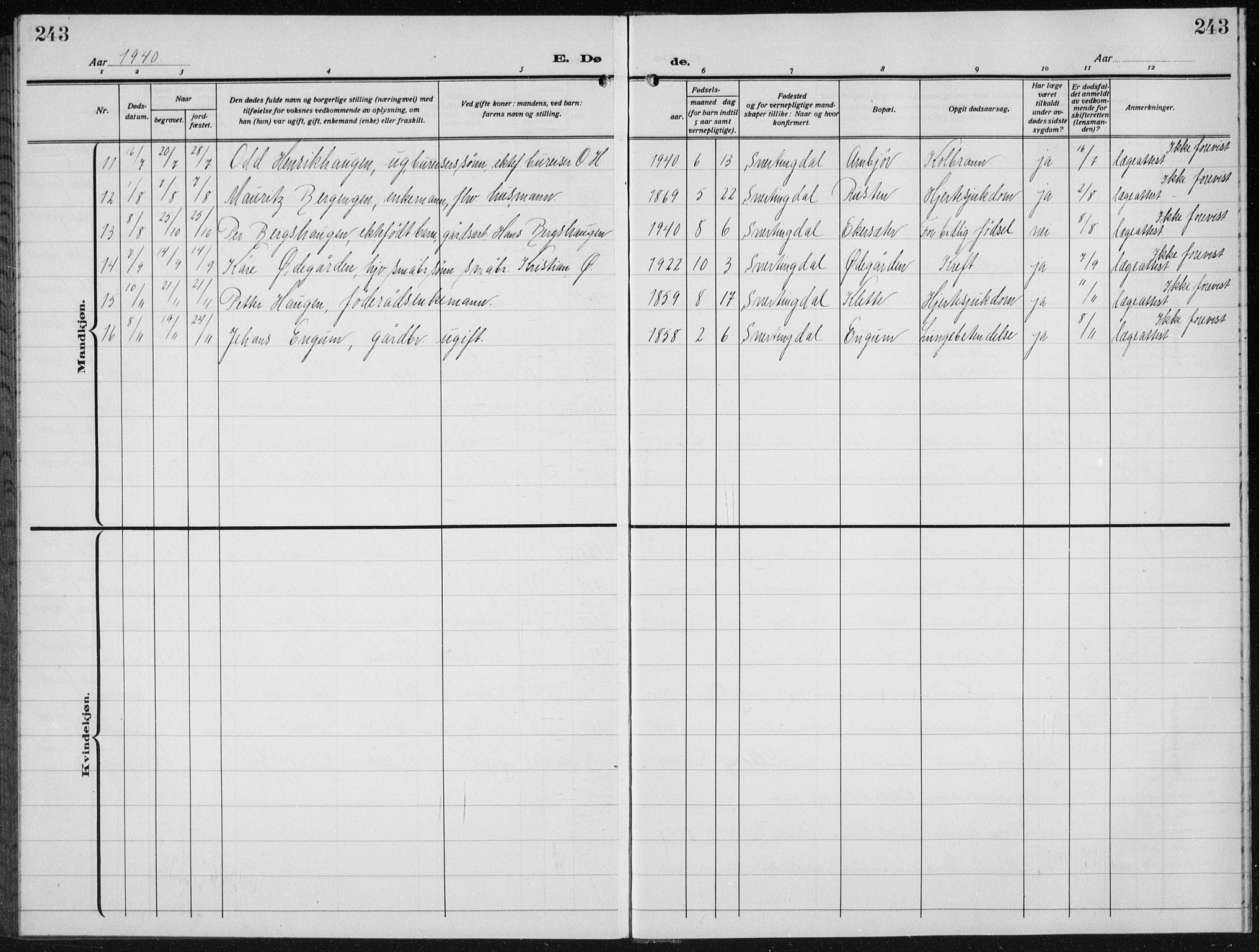 Biri prestekontor, AV/SAH-PREST-096/H/Ha/Hab/L0007: Parish register (copy) no. 7, 1919-1941, p. 243