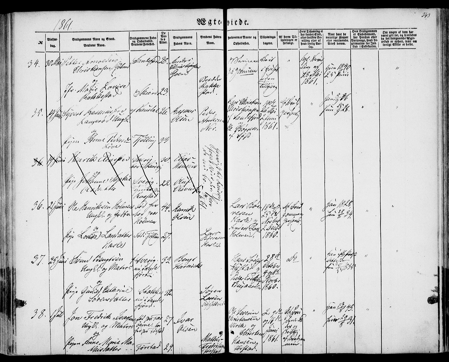 Sandar kirkebøker, SAKO/A-243/F/Fa/L0007: Parish register (official) no. 7, 1855-1861, p. 343
