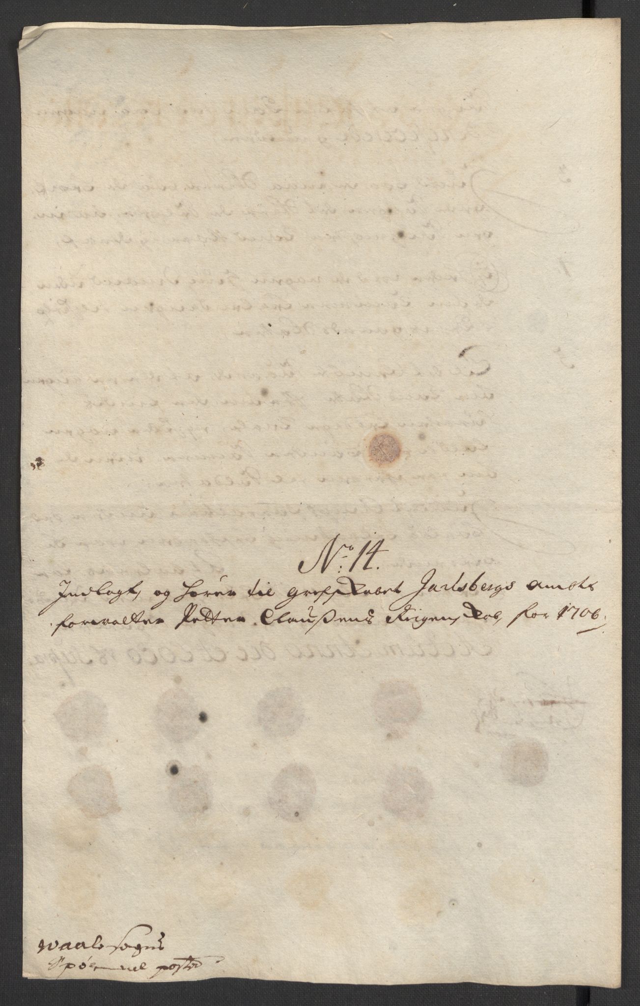 Rentekammeret inntil 1814, Reviderte regnskaper, Fogderegnskap, AV/RA-EA-4092/R32/L1872: Fogderegnskap Jarlsberg grevskap, 1706-1707, p. 155