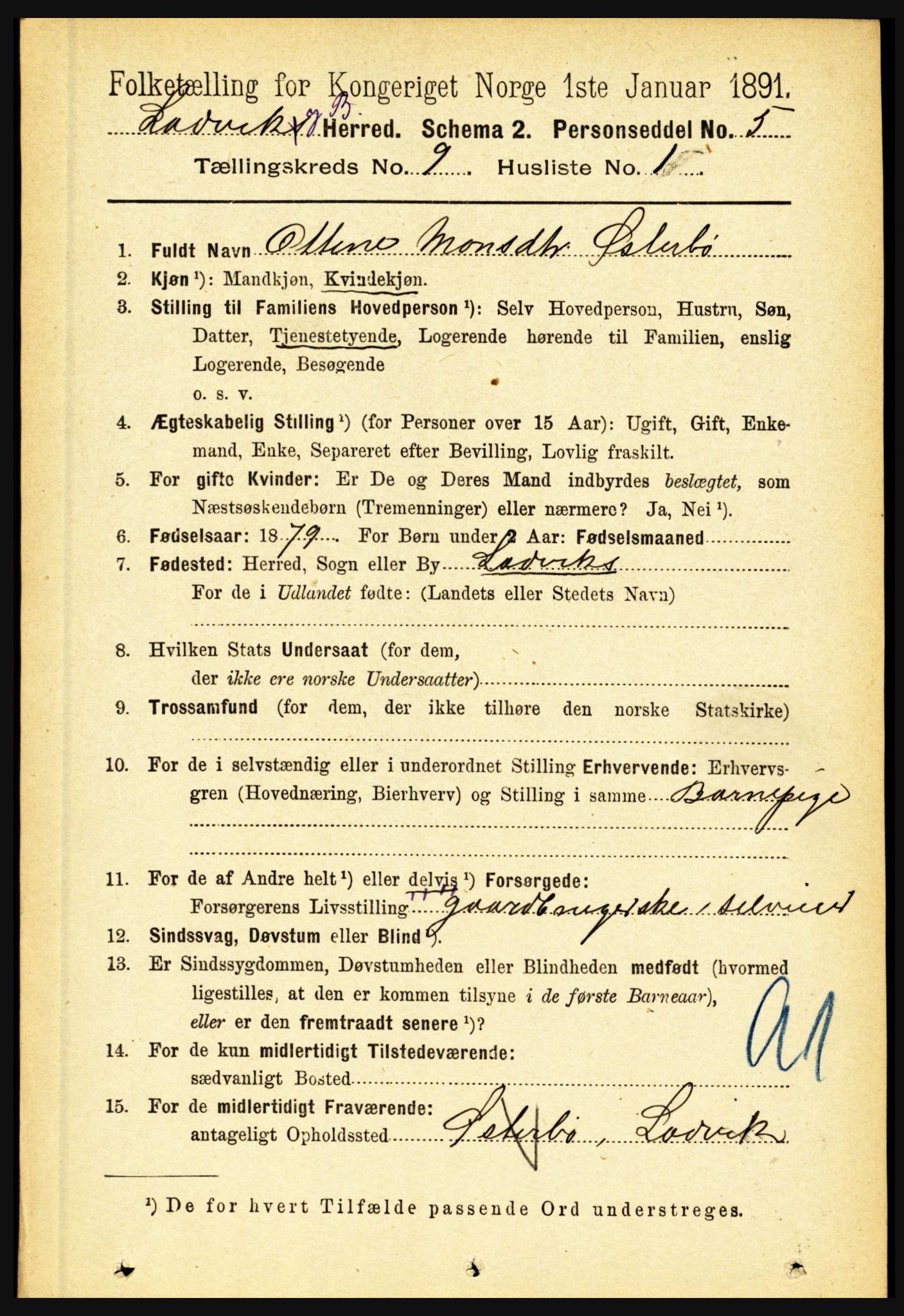 RA, 1891 census for 1415 Lavik og Brekke, 1891, p. 1807