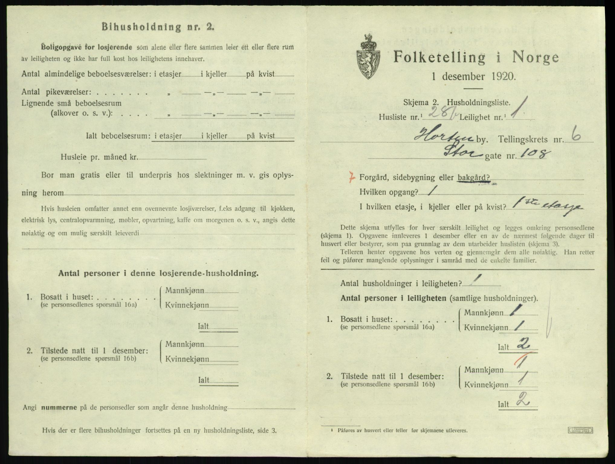 SAKO, 1920 census for Horten, 1920, p. 6455