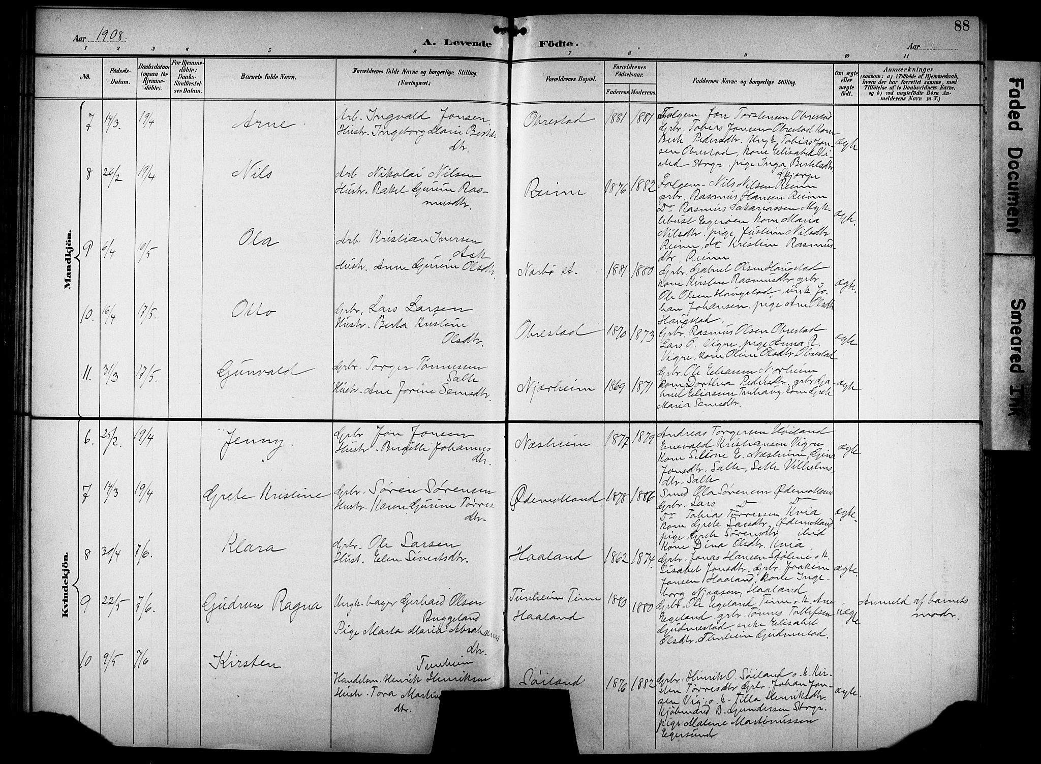 Hå sokneprestkontor, SAST/A-101801/001/30BB/L0005: Parish register (copy) no. B 5, 1894-1912, p. 88