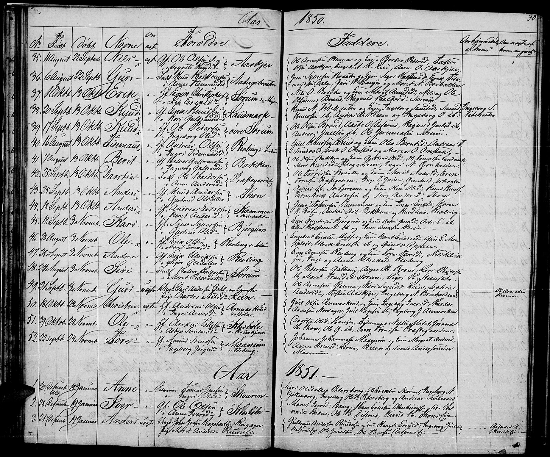 Nord-Aurdal prestekontor, SAH/PREST-132/H/Ha/Hab/L0002: Parish register (copy) no. 2, 1842-1877, p. 30