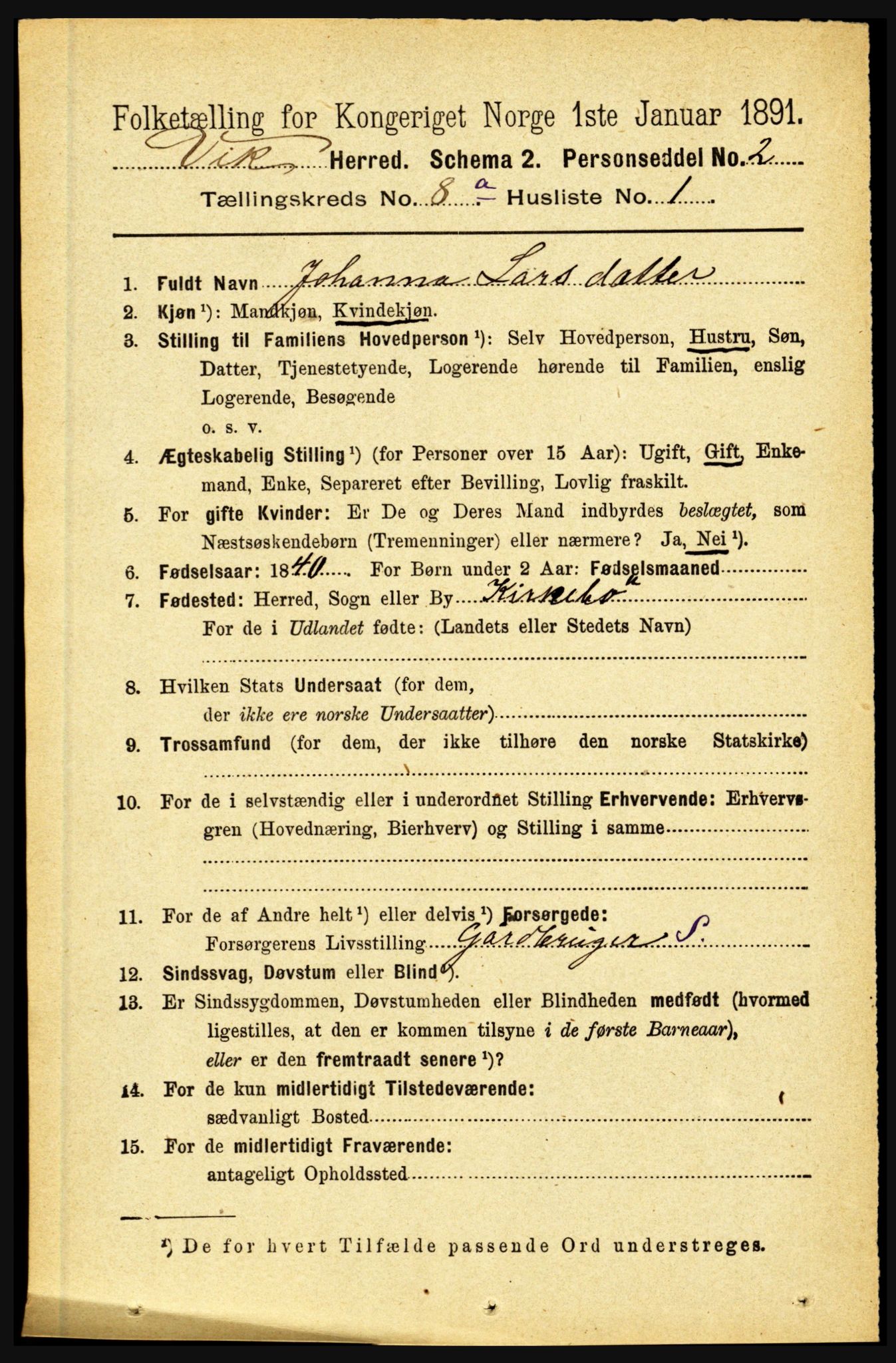 RA, 1891 census for 1417 Vik, 1891, p. 3538