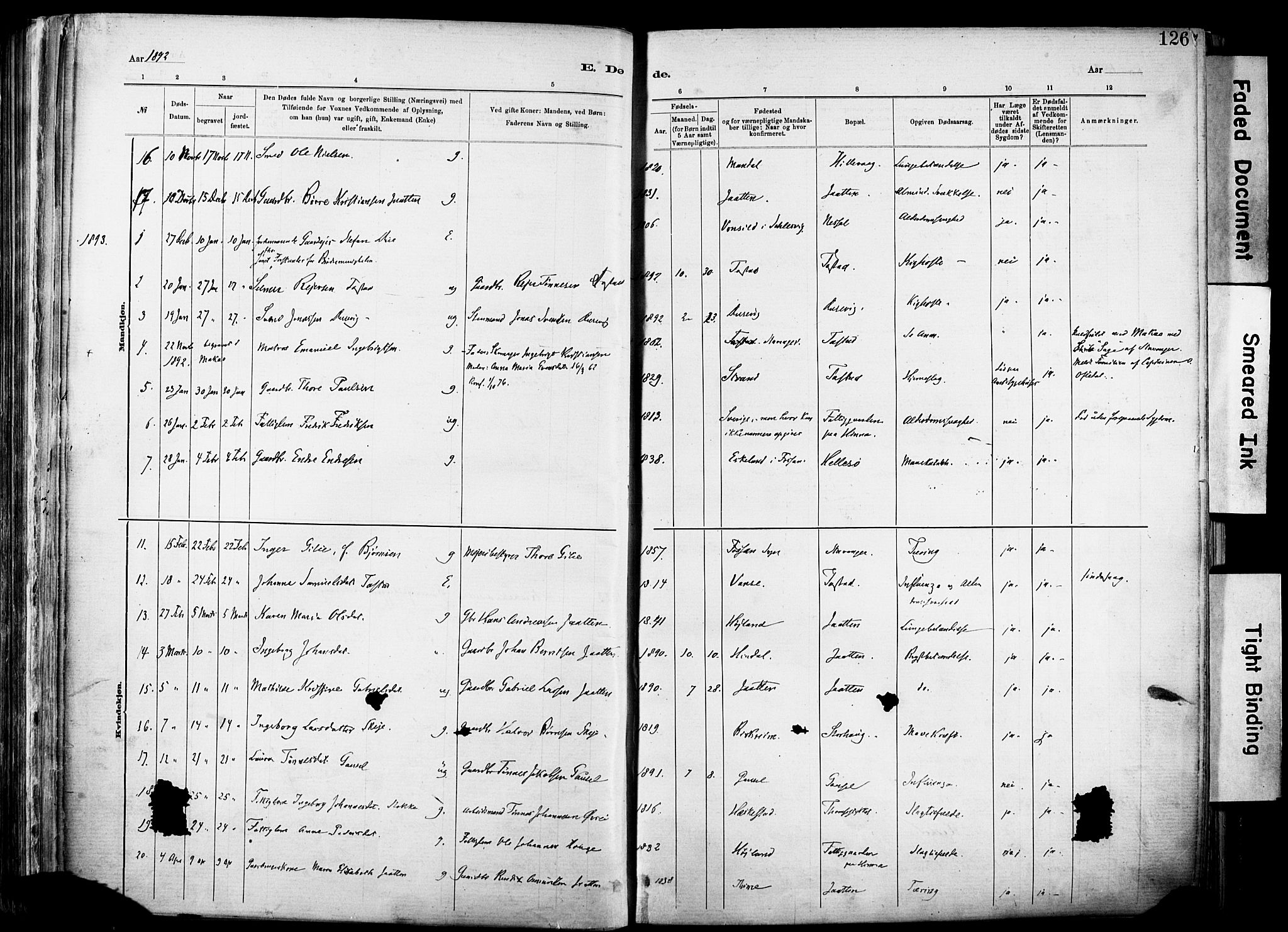Hetland sokneprestkontor, SAST/A-101826/30/30BA/L0012: Parish register (official) no. A 12, 1882-1912, p. 126