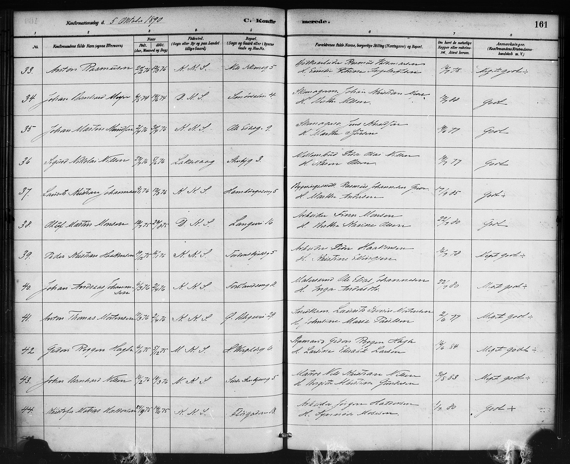 Korskirken sokneprestembete, AV/SAB-A-76101/H/Haa/L0029: Parish register (official) no. C 5, 1880-1892, p. 161