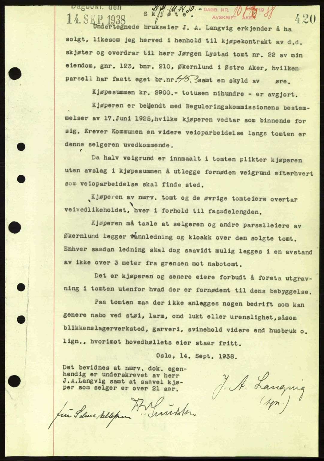 Aker herredsskriveri, SAO/A-10896/G/Gb/Gba/Gbab/L0025: Mortgage book no. A154-155, 1938-1938, Diary no: : 10795/1938