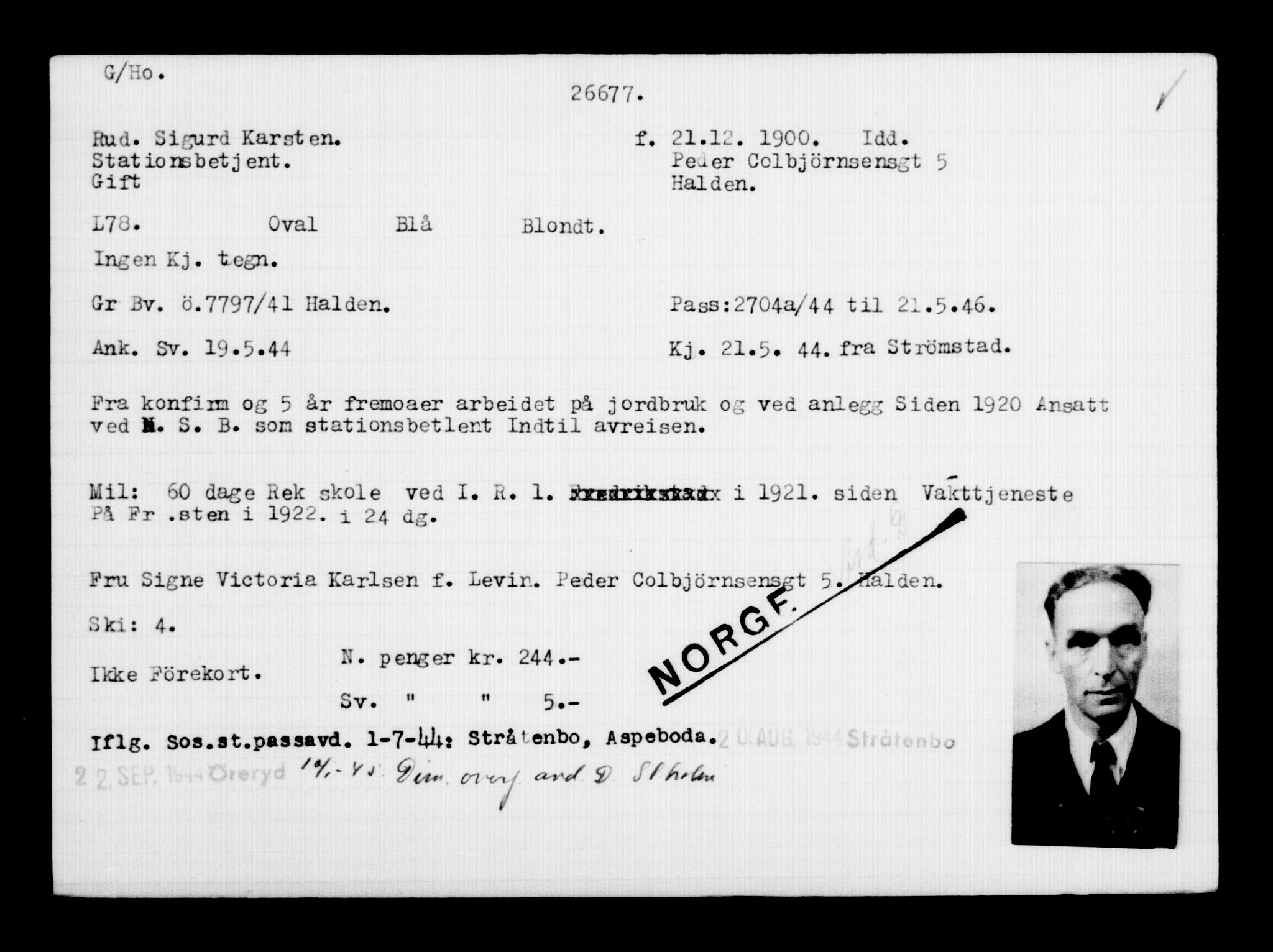 Utenriksstasjonene, Legasjonen i Stockholm, Flyktningkontoret, AV/RA-S-6753/V/Va/L0011: Kjesäterkartoteket, flyktninger med registreringsnr. 25300-28349, 1940-1945, p. 1445