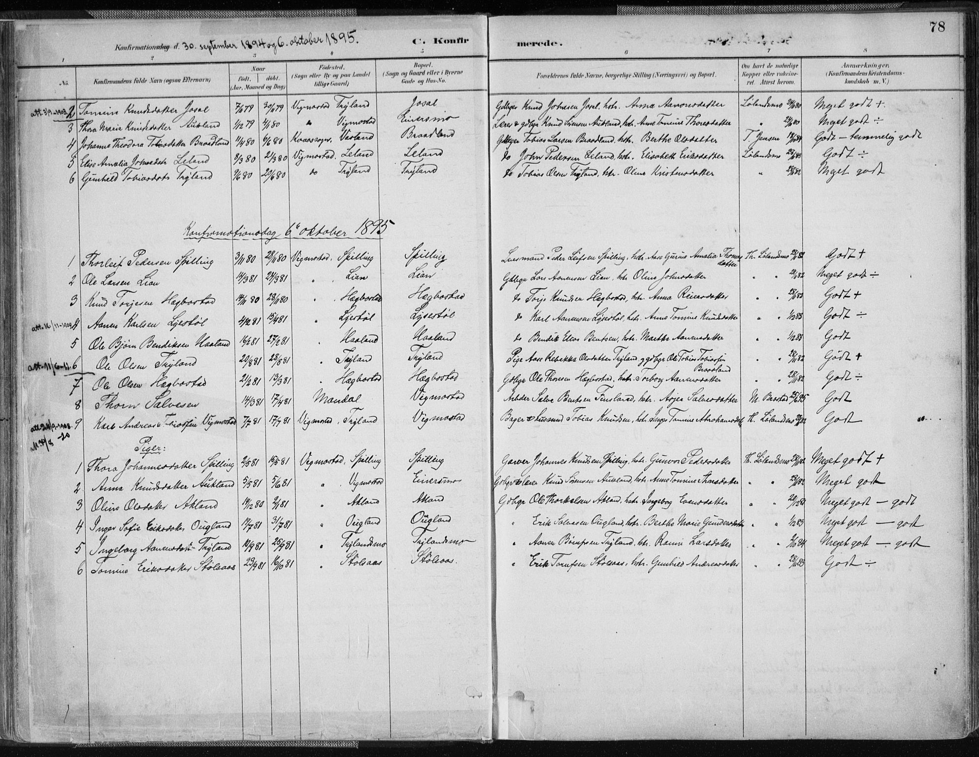 Nord-Audnedal sokneprestkontor, AV/SAK-1111-0032/F/Fa/Fab/L0003: Parish register (official) no. A 3, 1882-1900, p. 78