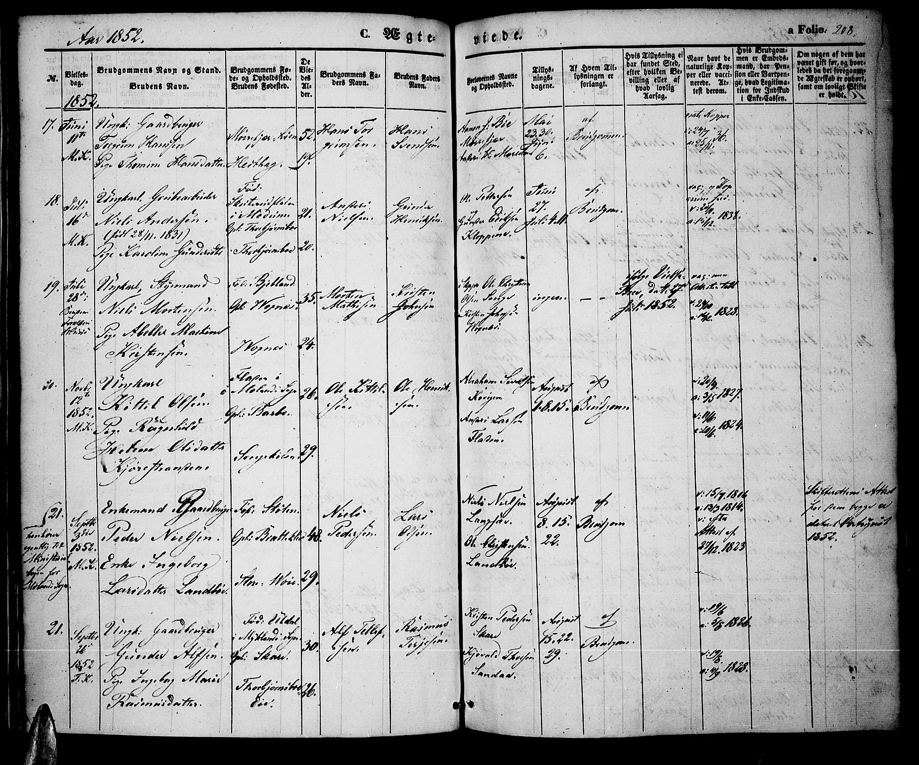 Tromøy sokneprestkontor, SAK/1111-0041/F/Fa/L0005: Parish register (official) no. A 5, 1847-1856, p. 208