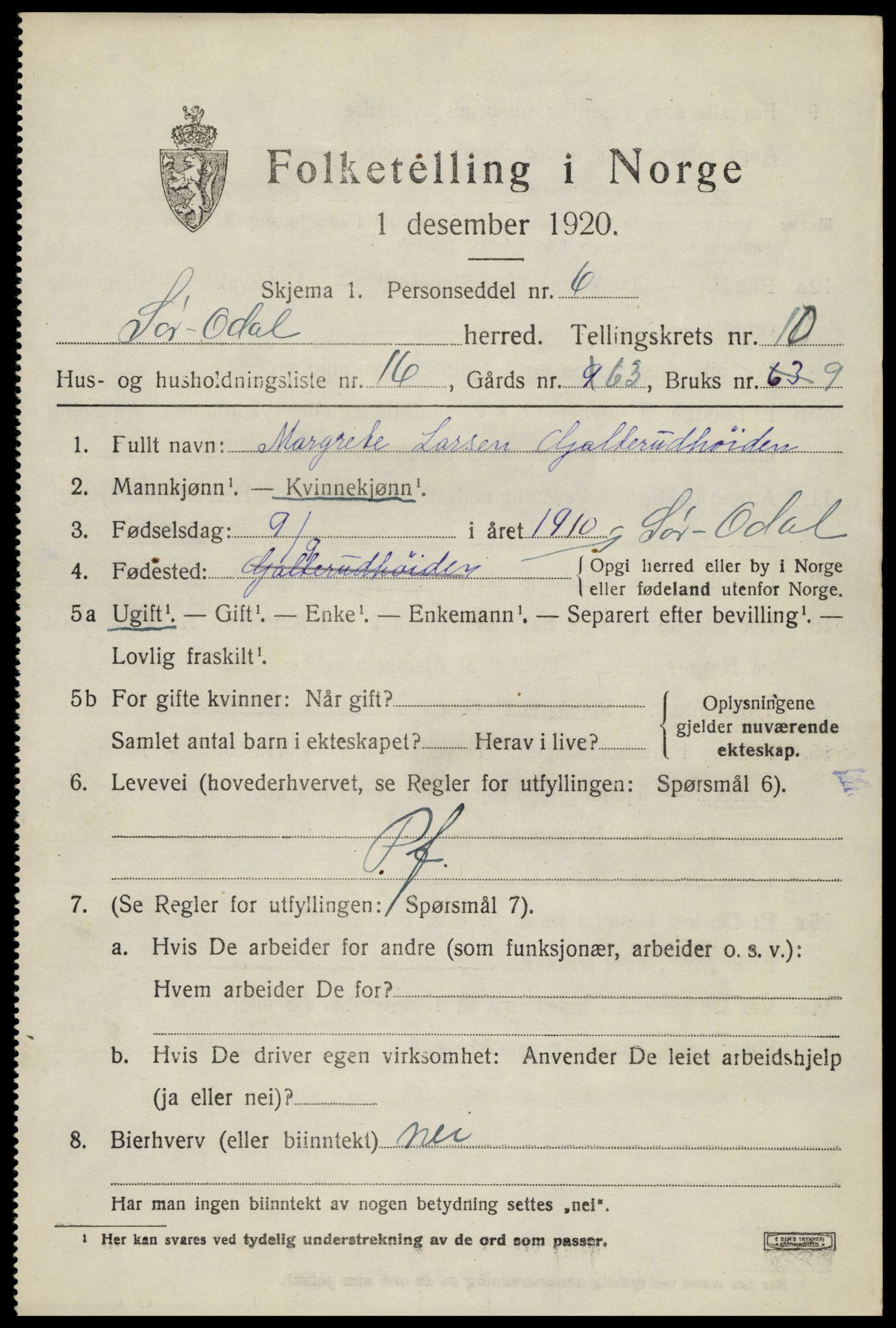 SAH, 1920 census for Sør-Odal, 1920, p. 11745