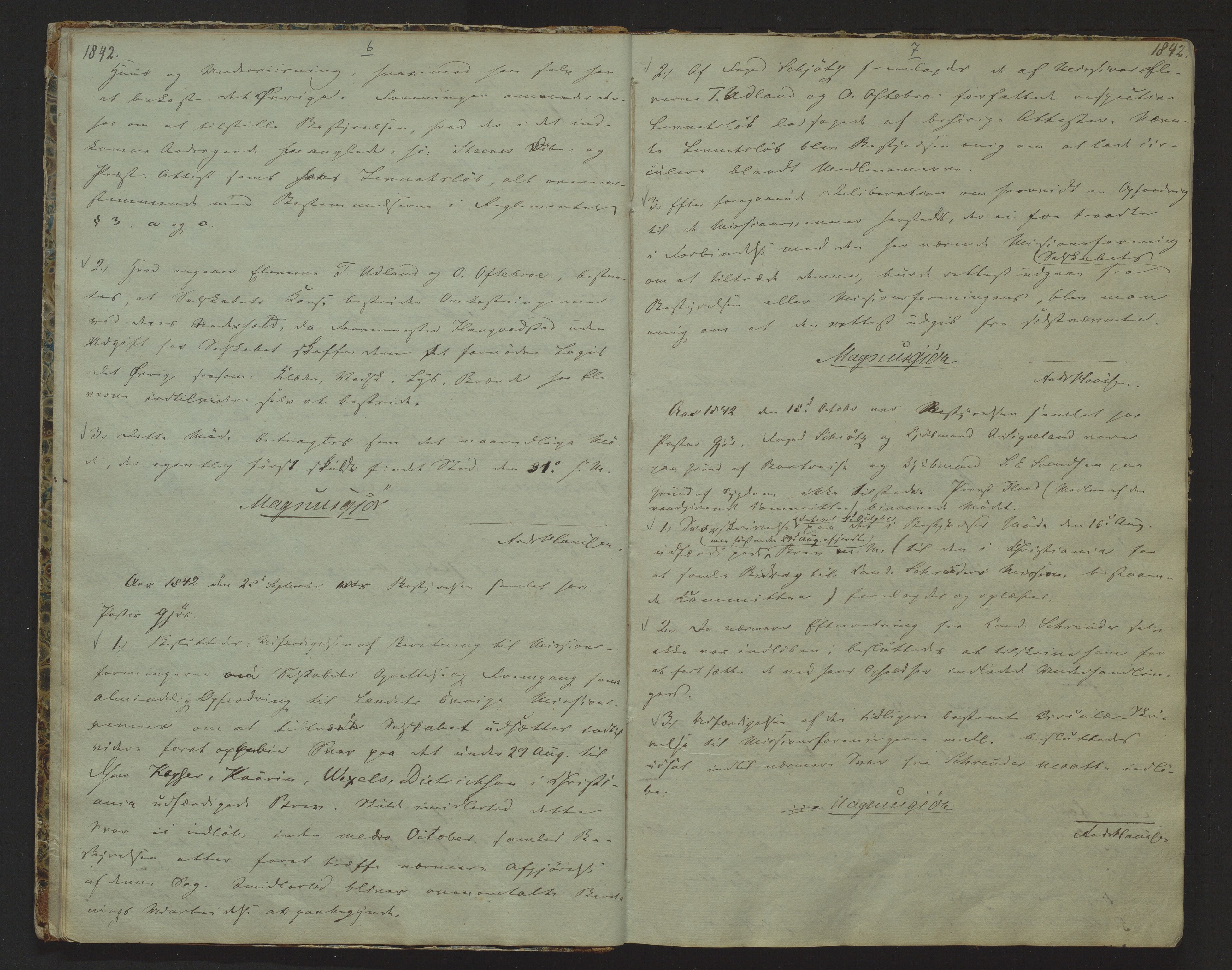 Det Norske Misjonsselskap - hovedadministrasjonen, VID/MA-A-1045/D/Da/Daa/L0006: Styreprotokoll nr. I, 12. august 1842 - 6. oktober 1853, 1842-1853, p. 6-7