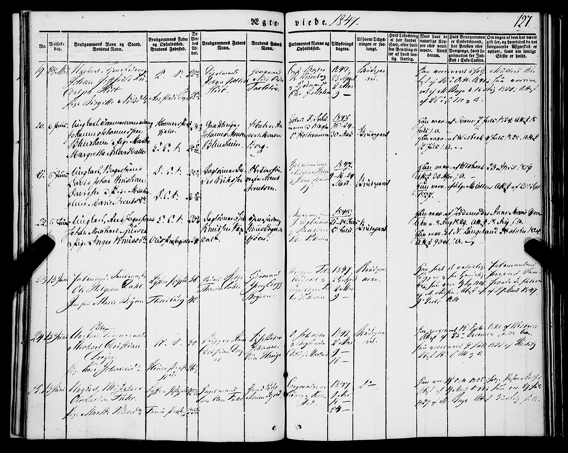 Korskirken sokneprestembete, SAB/A-76101/H/Haa/L0034: Parish register (official) no. D 1, 1832-1852, p. 127