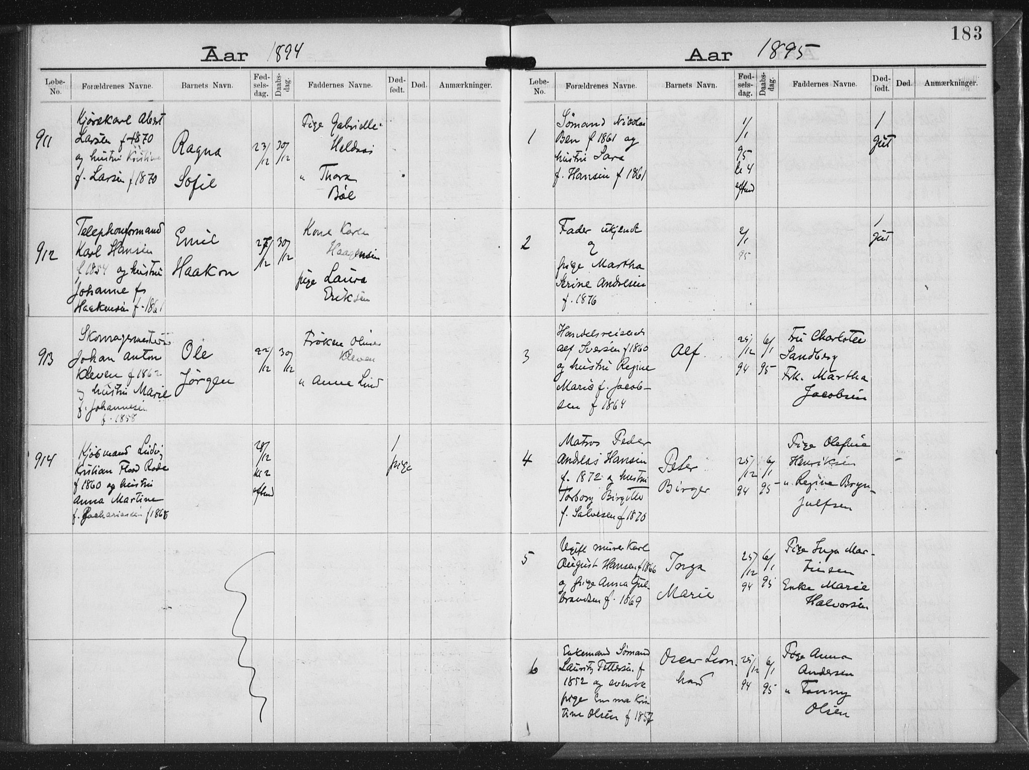 Rikshospitalet prestekontor Kirkebøker, AV/SAO-A-10309b/K/L0004/0001: Baptism register no. 4.1, 1892-1895, p. 183