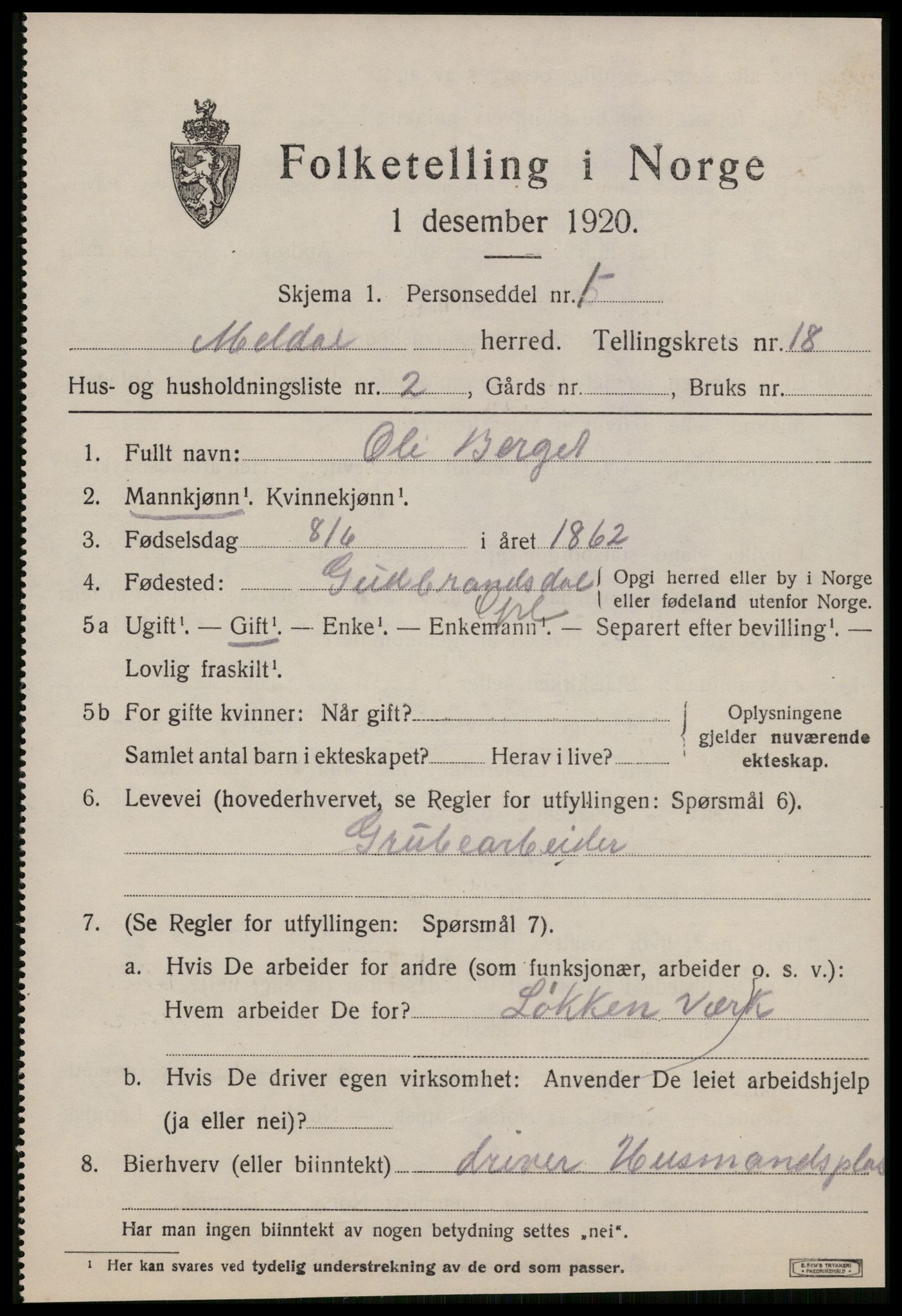 SAT, 1920 census for Meldal, 1920, p. 11341