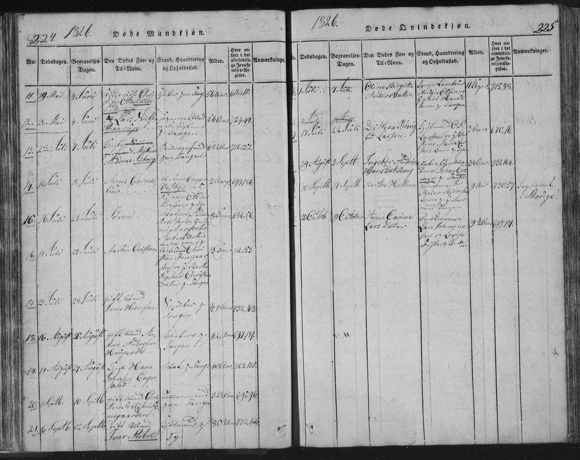 Strømsø kirkebøker, AV/SAKO-A-246/F/Fb/L0004: Parish register (official) no. II 4, 1814-1843, p. 224-225