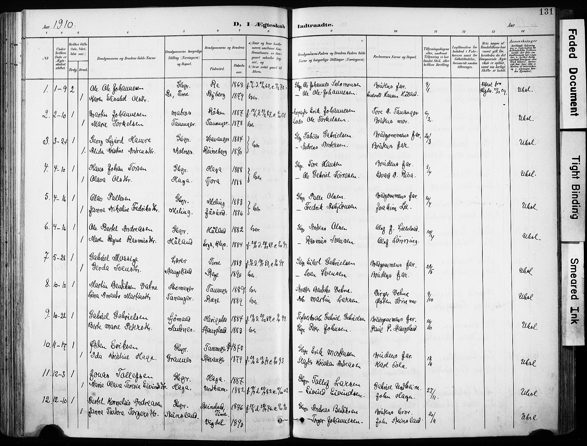 Håland sokneprestkontor, AV/SAST-A-101802/001/30BA/L0013: Parish register (official) no. A 12, 1901-1913, p. 131
