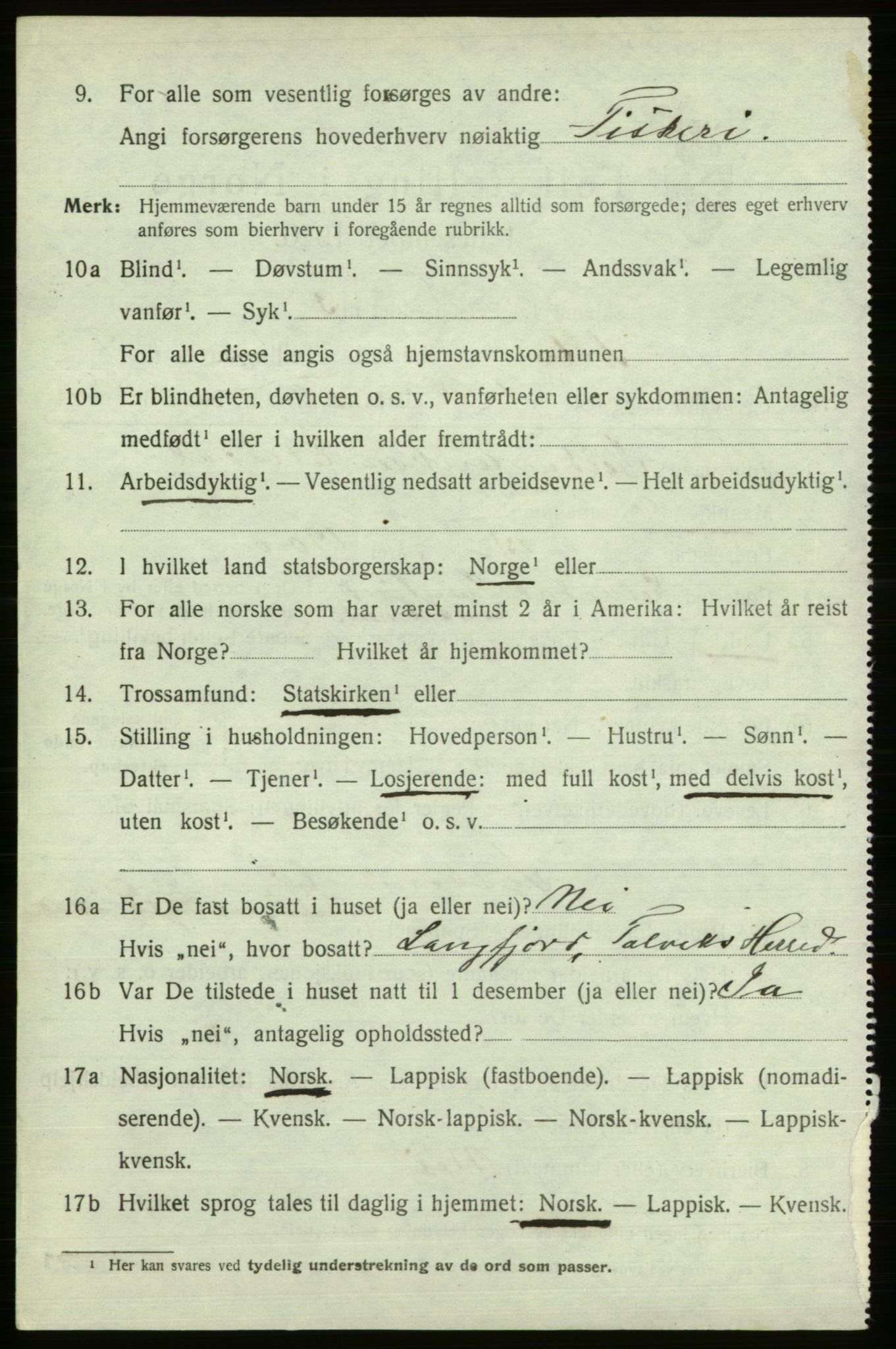 SATØ, 1920 census for Alta, 1920, p. 2602