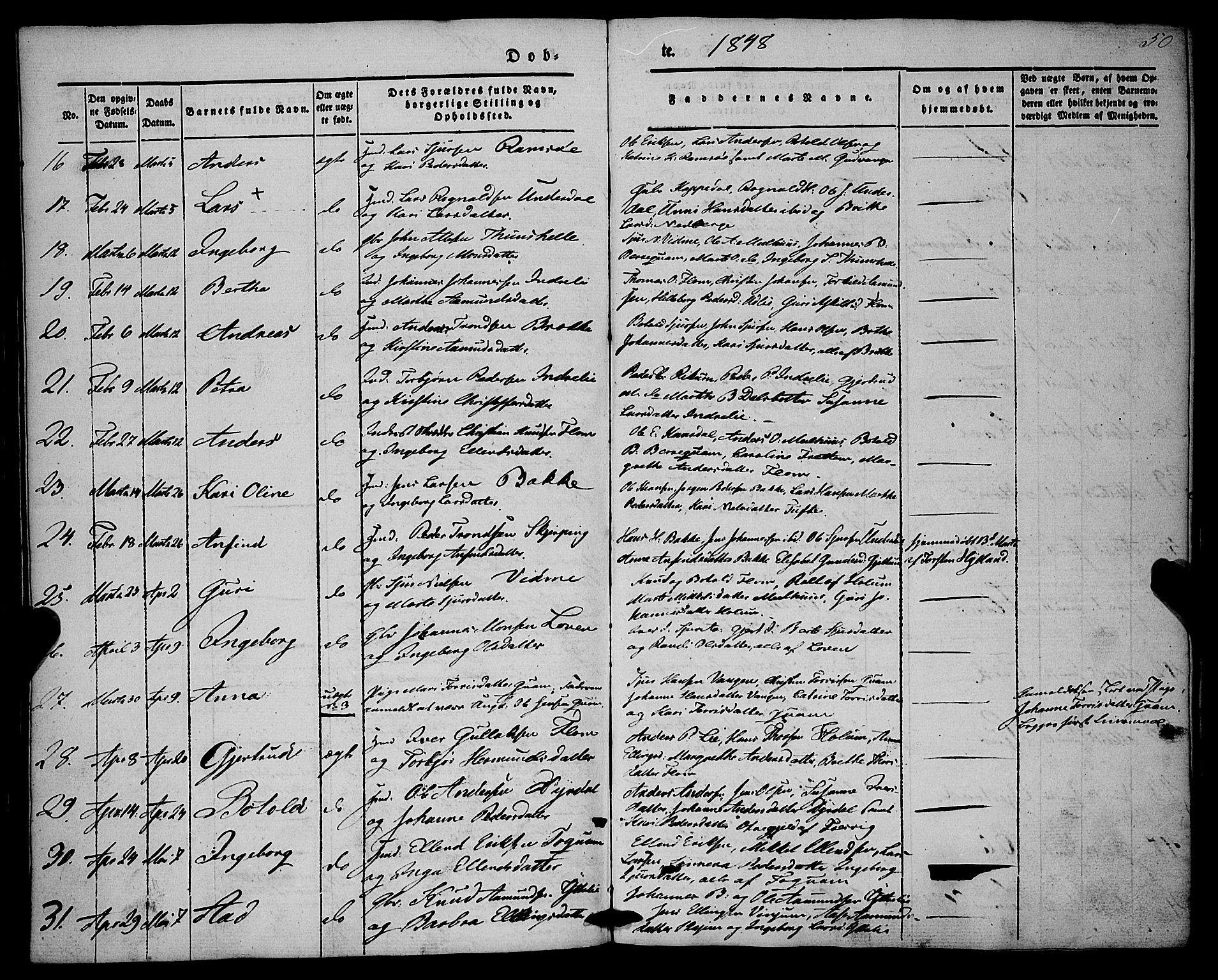 Aurland sokneprestembete, SAB/A-99937/H/Ha/Haa/L0007: Parish register (official) no. A 7, 1842-1853, p. 50