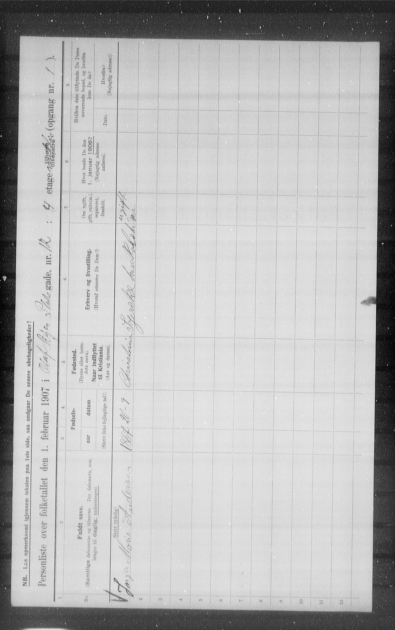 OBA, Municipal Census 1907 for Kristiania, 1907, p. 38591