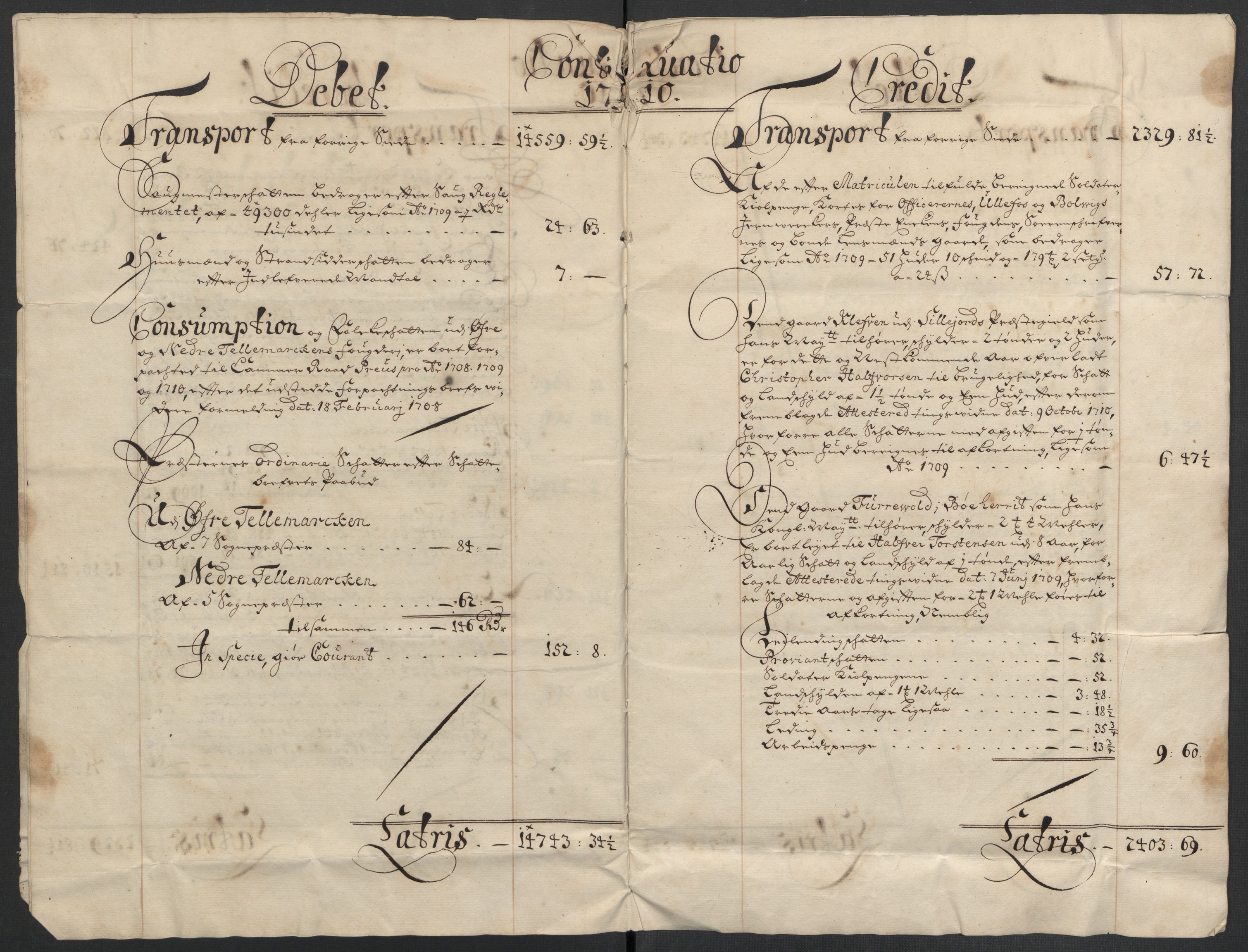 Rentekammeret inntil 1814, Reviderte regnskaper, Fogderegnskap, AV/RA-EA-4092/R36/L2119: Fogderegnskap Øvre og Nedre Telemark og Bamble, 1710, p. 6