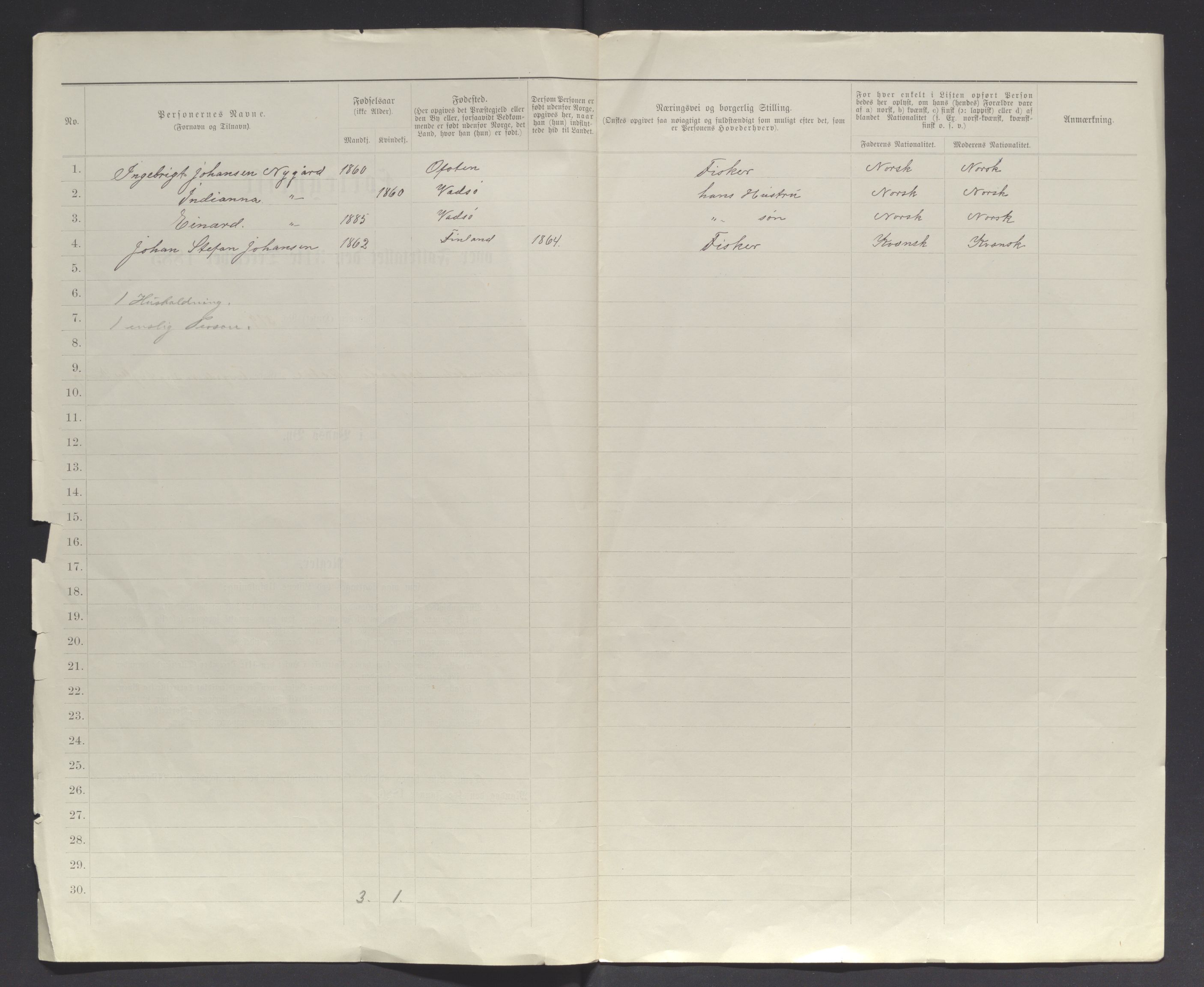 SATØ, 1885 census for 2003 Vadsø, 1885, p. 2b