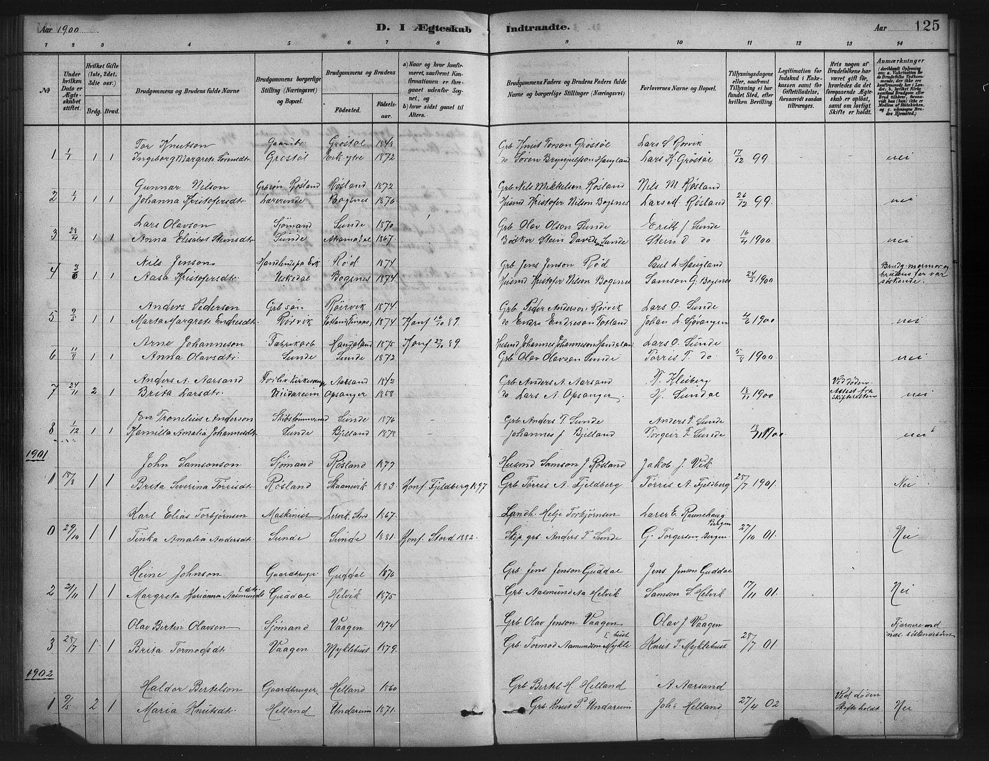 Husnes Sokneprestembete, SAB/A-75901/H/Hab: Parish register (copy) no. A 2, 1881-1917, p. 125