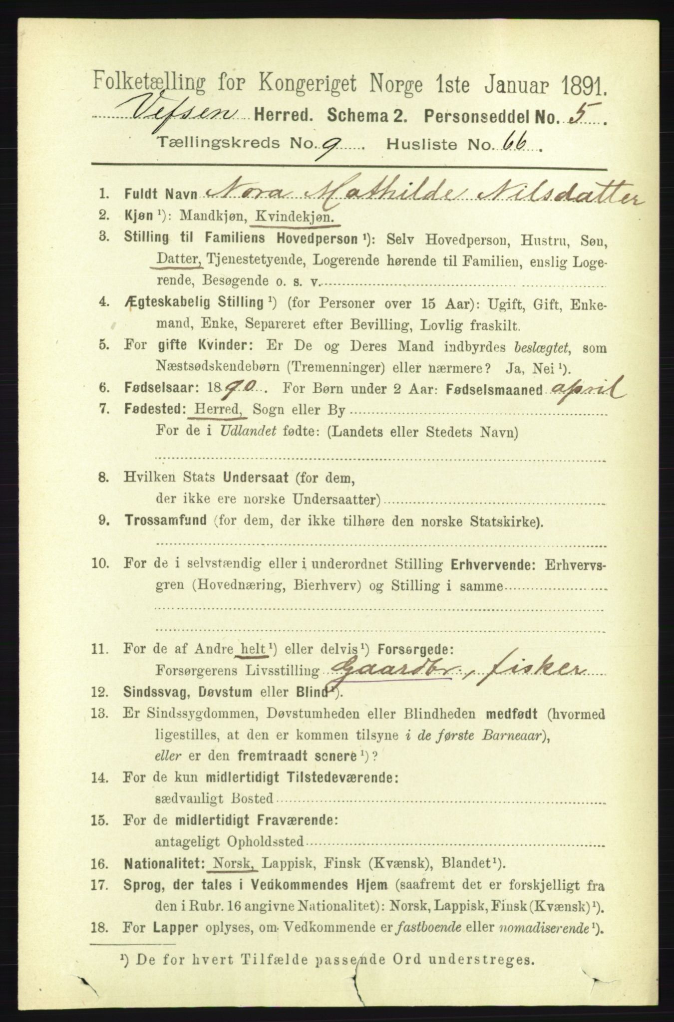 RA, 1891 census for 1824 Vefsn, 1891, p. 5122