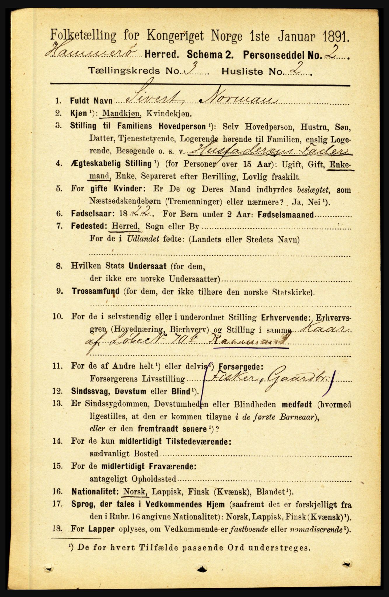 RA, 1891 census for 1849 Hamarøy, 1891, p. 1257