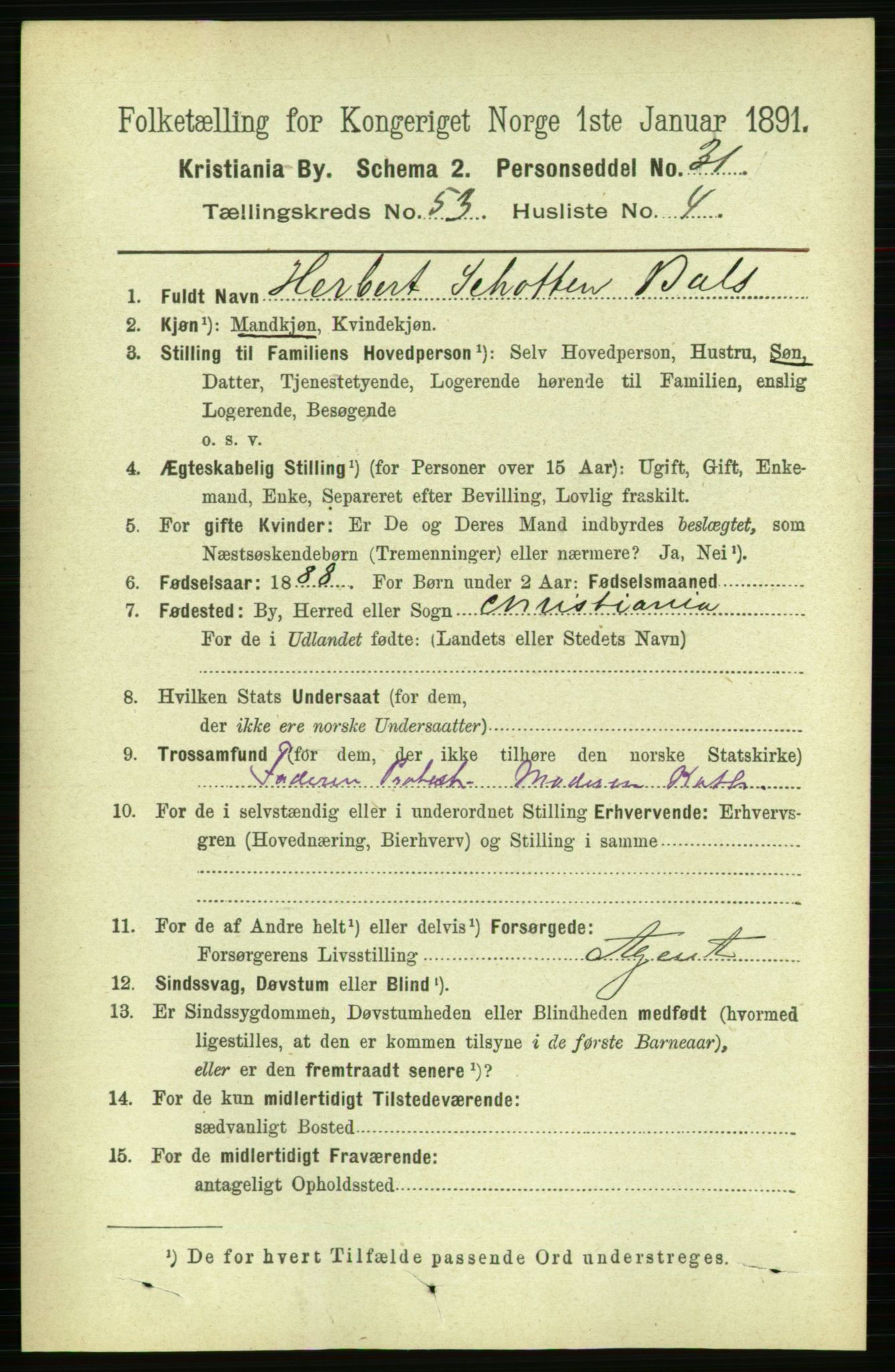 RA, 1891 census for 0301 Kristiania, 1891, p. 29914