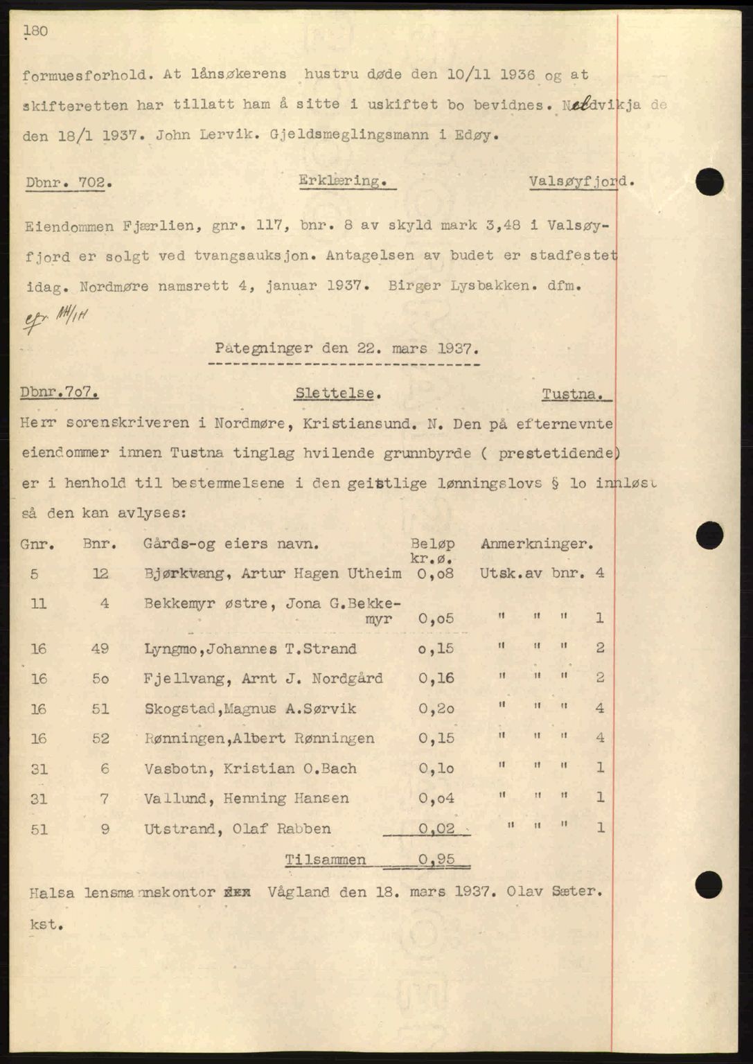 Nordmøre sorenskriveri, AV/SAT-A-4132/1/2/2Ca: Mortgage book no. C80, 1936-1939, Diary no: : 702/1937