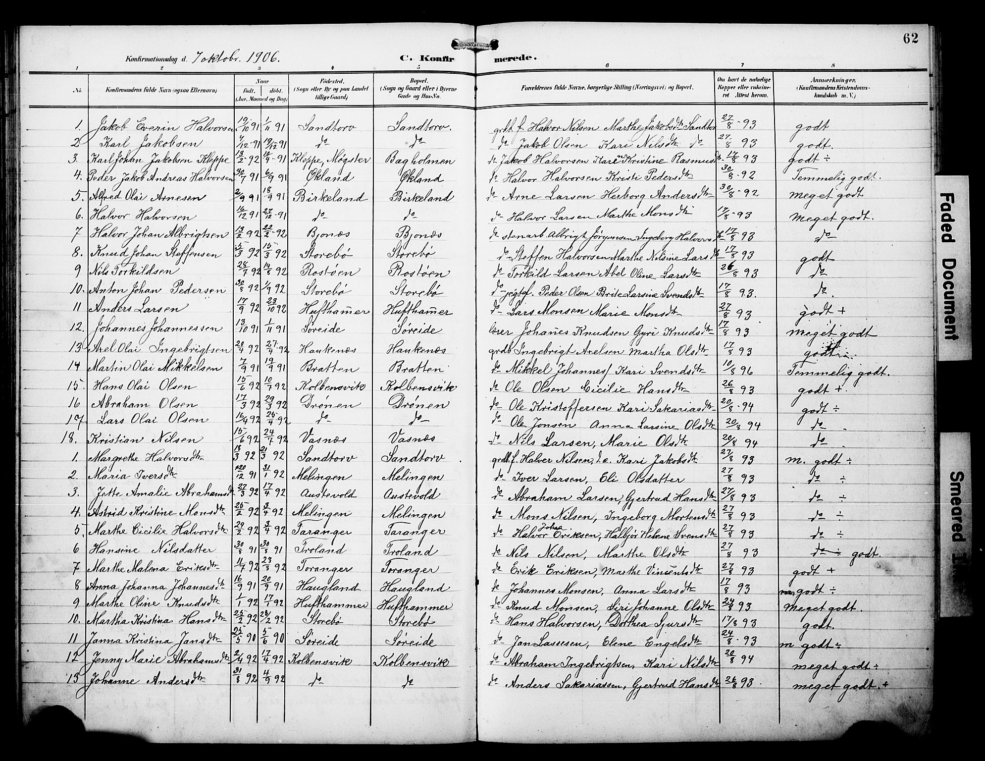 Austevoll Sokneprestembete, SAB/A-74201/H/Hab: Parish register (copy) no. A 4, 1901-1912, p. 62