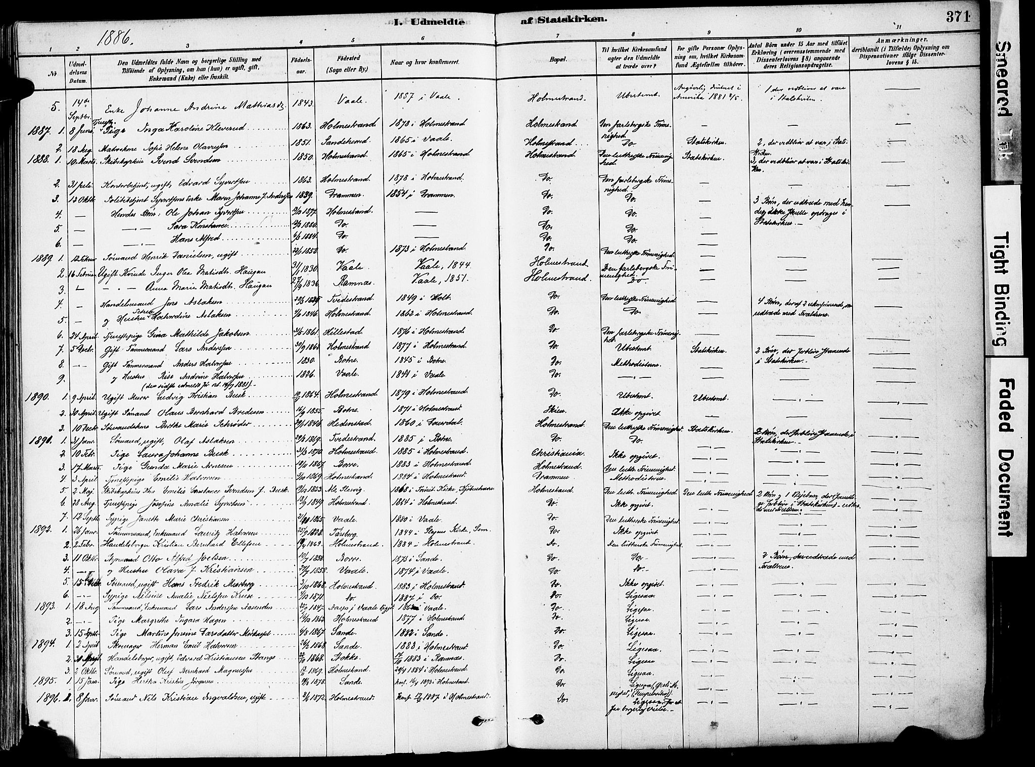 Holmestrand kirkebøker, AV/SAKO-A-346/F/Fa/L0004: Parish register (official) no. 4, 1880-1901, p. 371