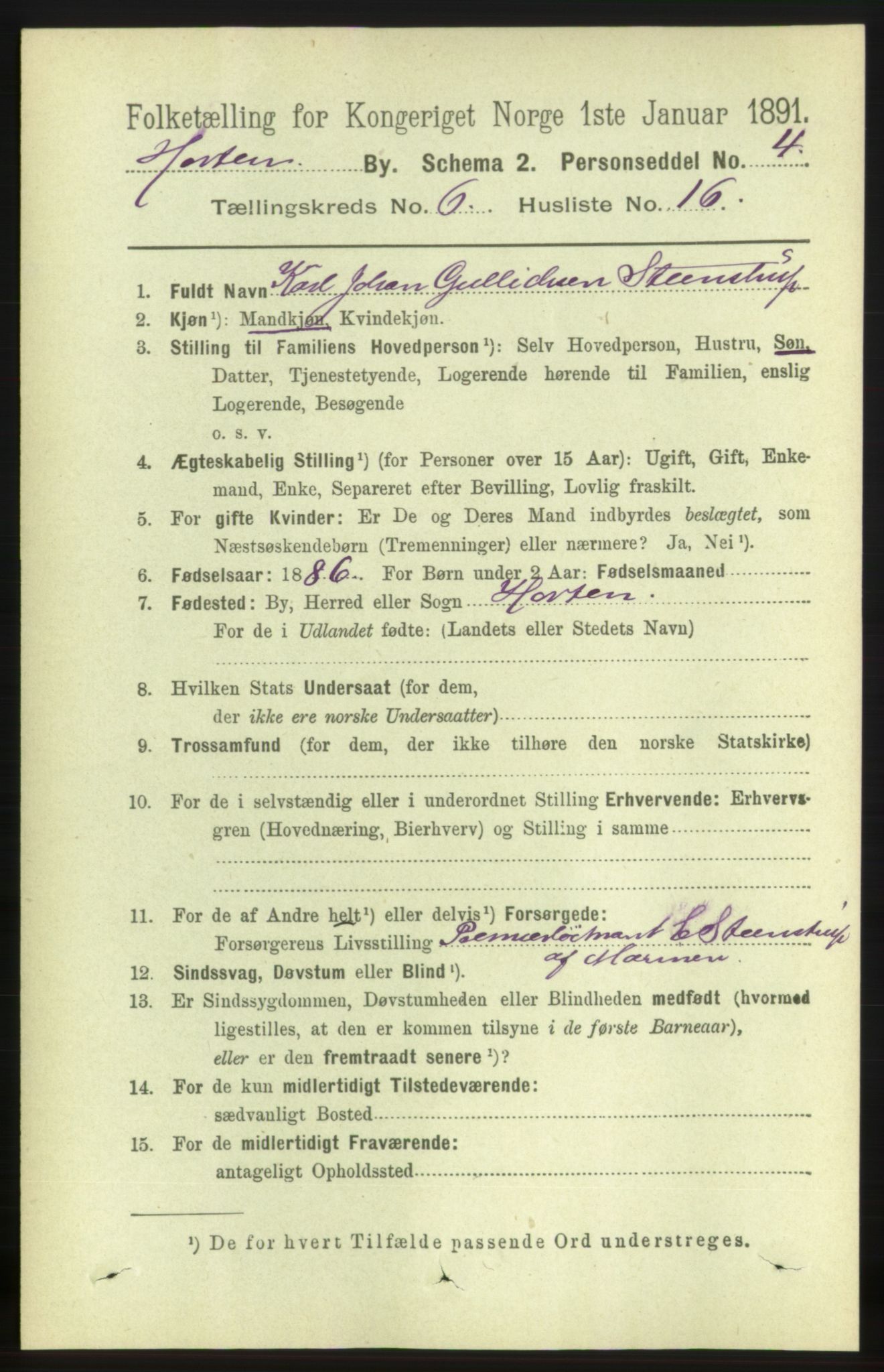 RA, 1891 census for 0703 Horten, 1891, p. 3894