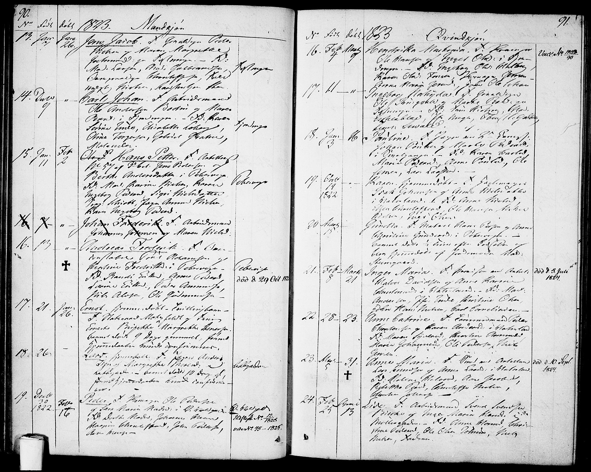 Garnisonsmenigheten Kirkebøker, SAO/A-10846/F/Fa/L0004: Parish register (official) no. 4, 1820-1828, p. 90-91