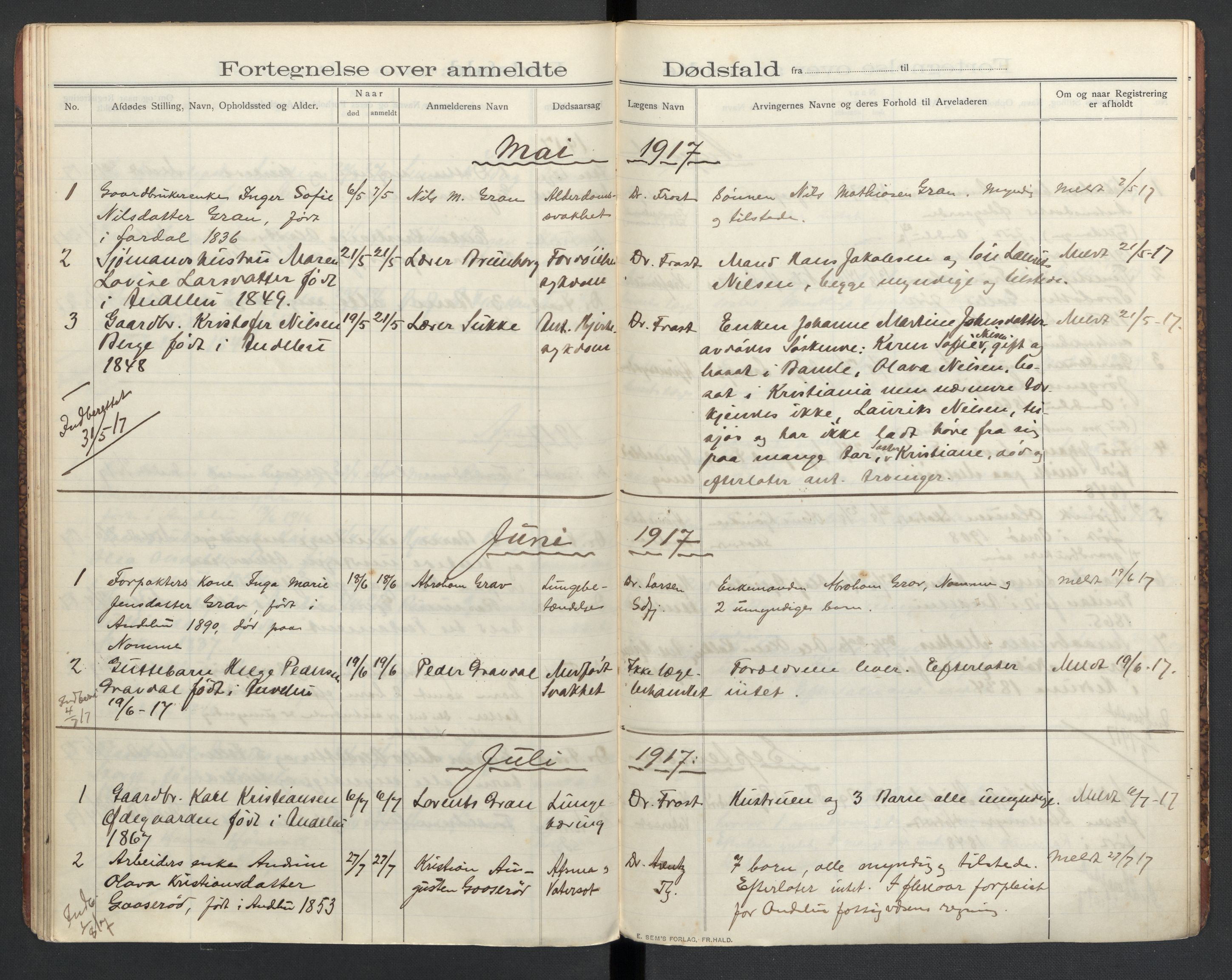 Andebu lensmannskontor, AV/SAKO-A-532/H/Ha/L0003: Dødsfallsprotokoll, 1908-1919
