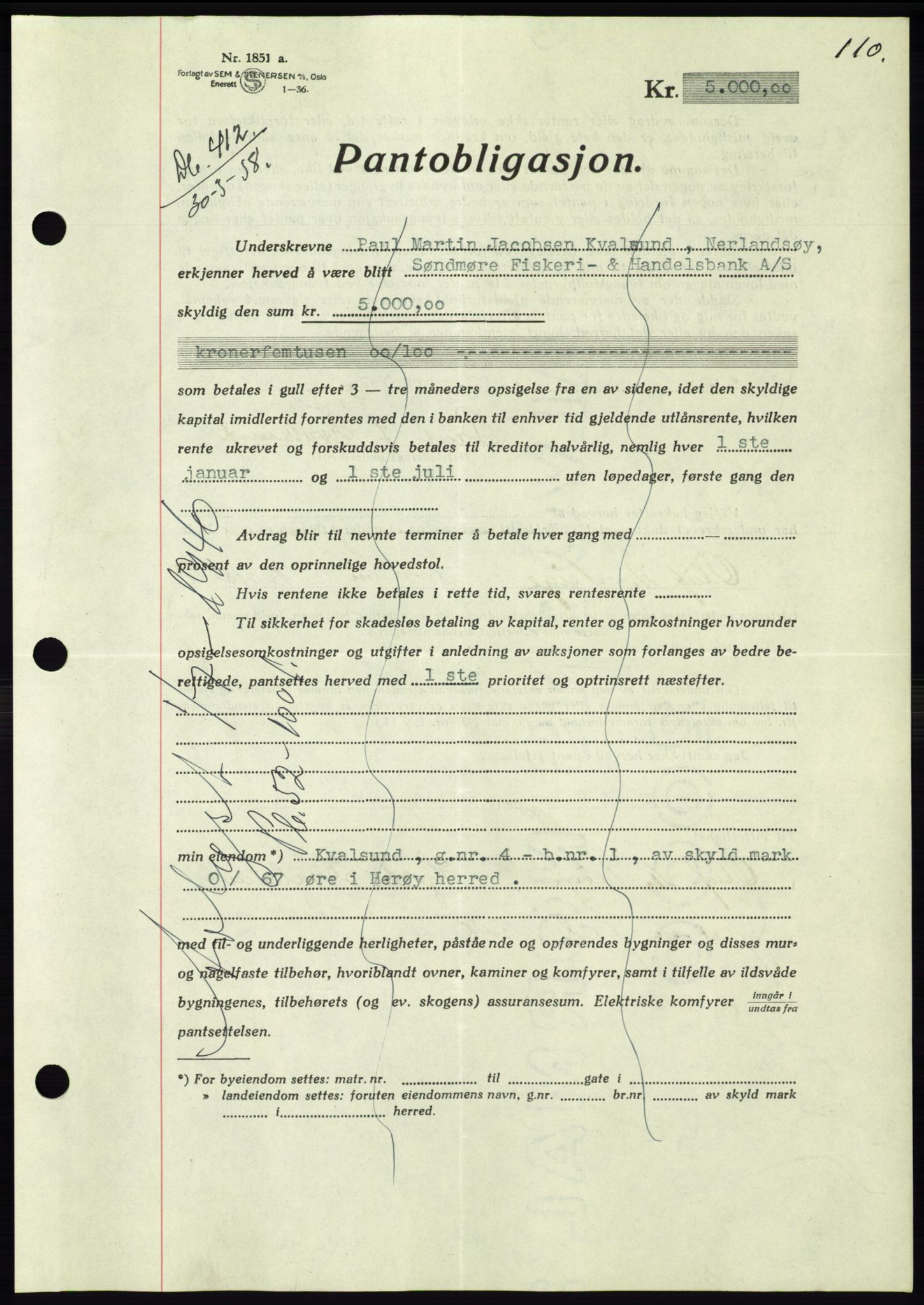 Søre Sunnmøre sorenskriveri, AV/SAT-A-4122/1/2/2C/L0065: Mortgage book no. 59, 1938-1938, Diary no: : 412/1938